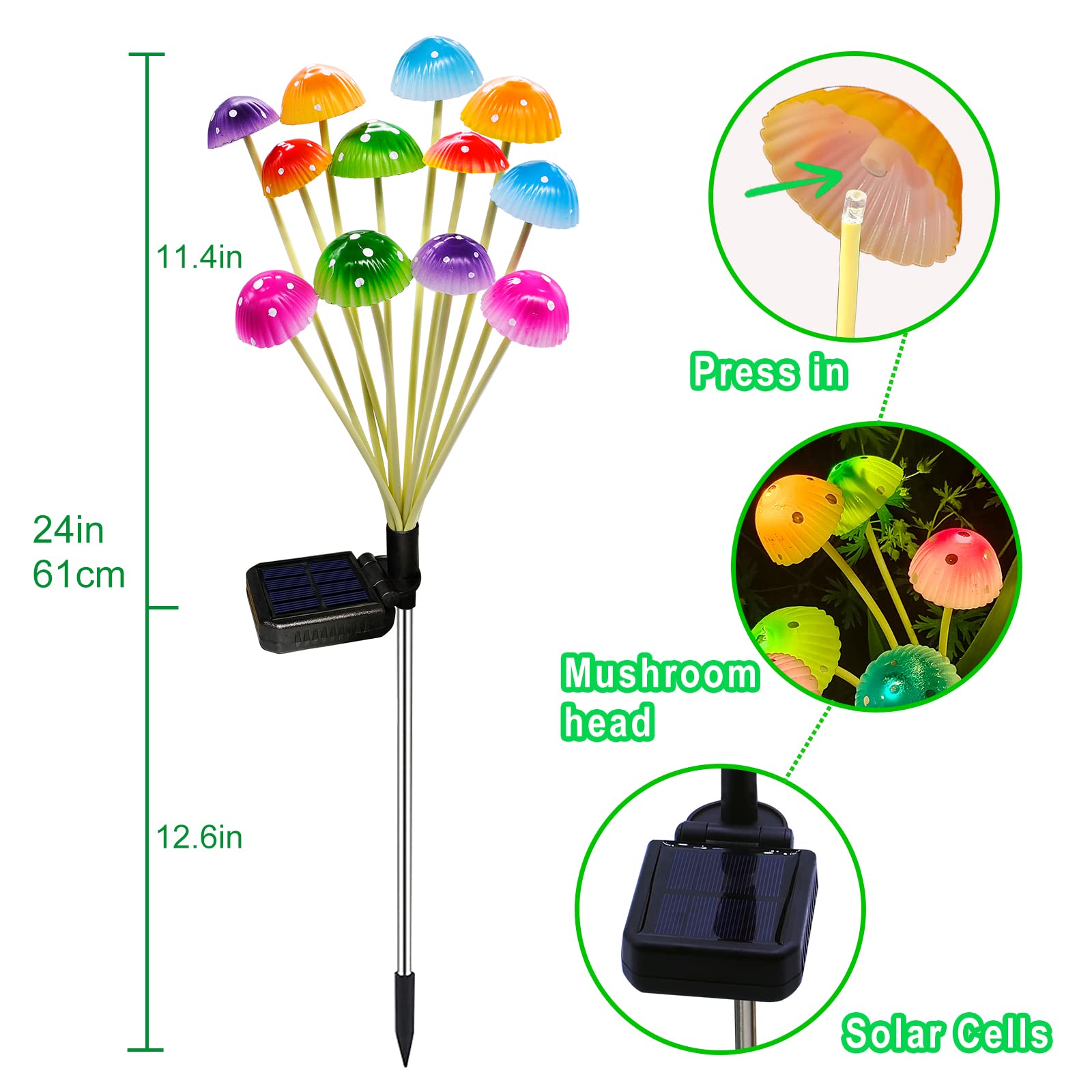 Kohlrabi Solar Garden Lights, 2 Pack Solar Mushroom Lights Outdoor,  For Woman Mom Grandmom Mothers Day, 24Led Mushroom Flower Light Yard Decor Outside Waterproof For Lawn Front Porch Patio