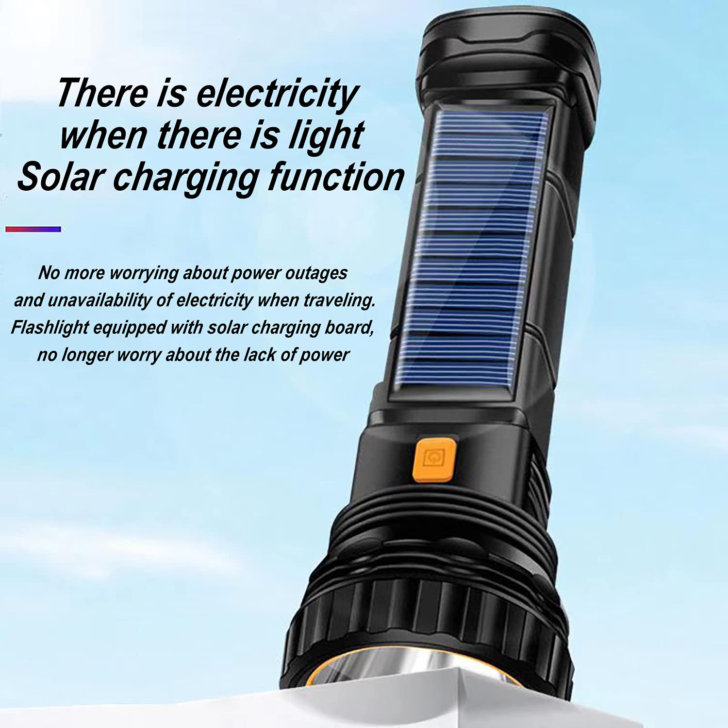 E-Shidai Solar/Rechargeable Multi Function 1000 Lumens Led Flashlight, With Emergency Strobe Light And 1200 Mah Battery, Emergency Power Supply And Usb Charging Cable, Fast Charging (1Pc)