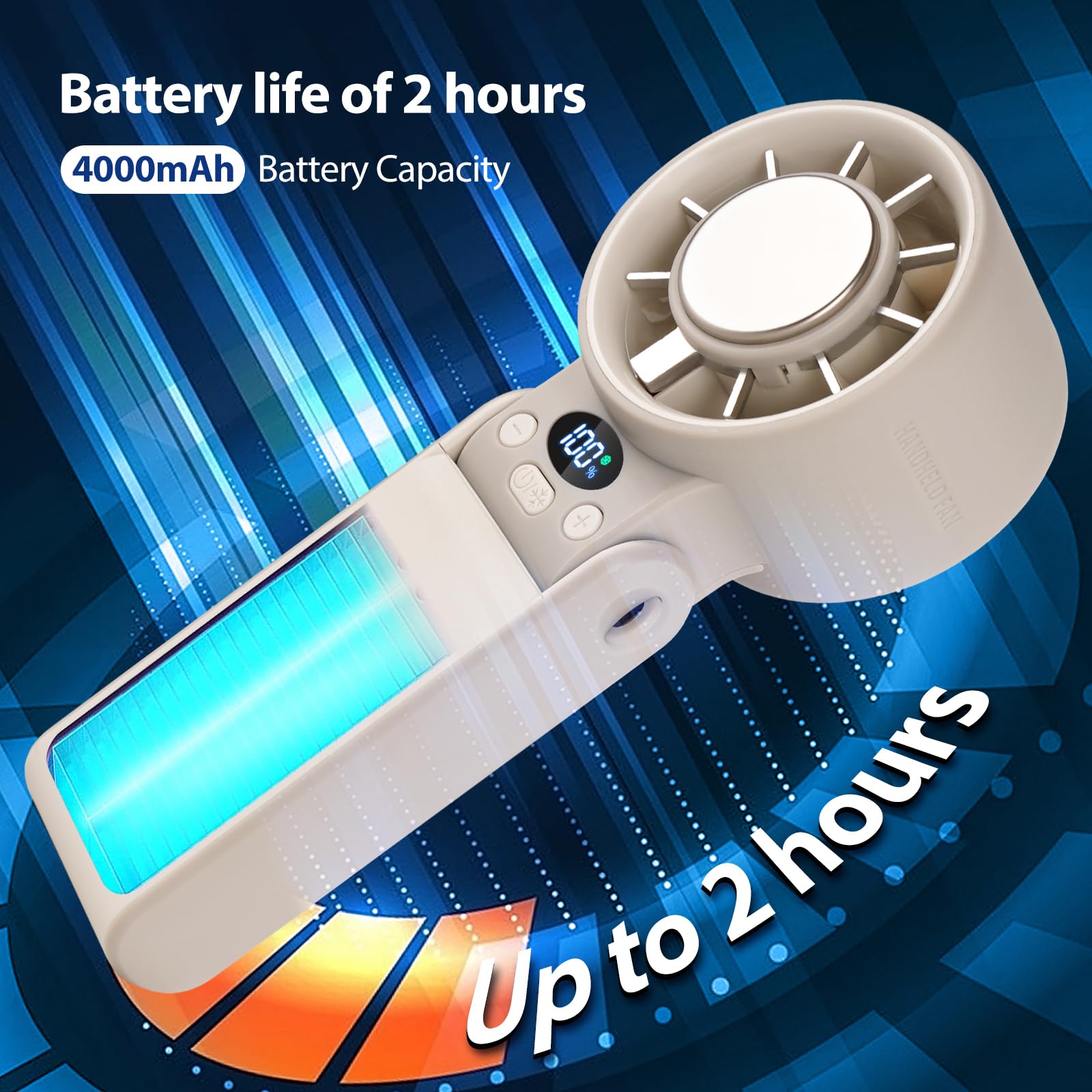 Rechargeable mini turbo fan with high-power motor and adjustable angles for outdoor use