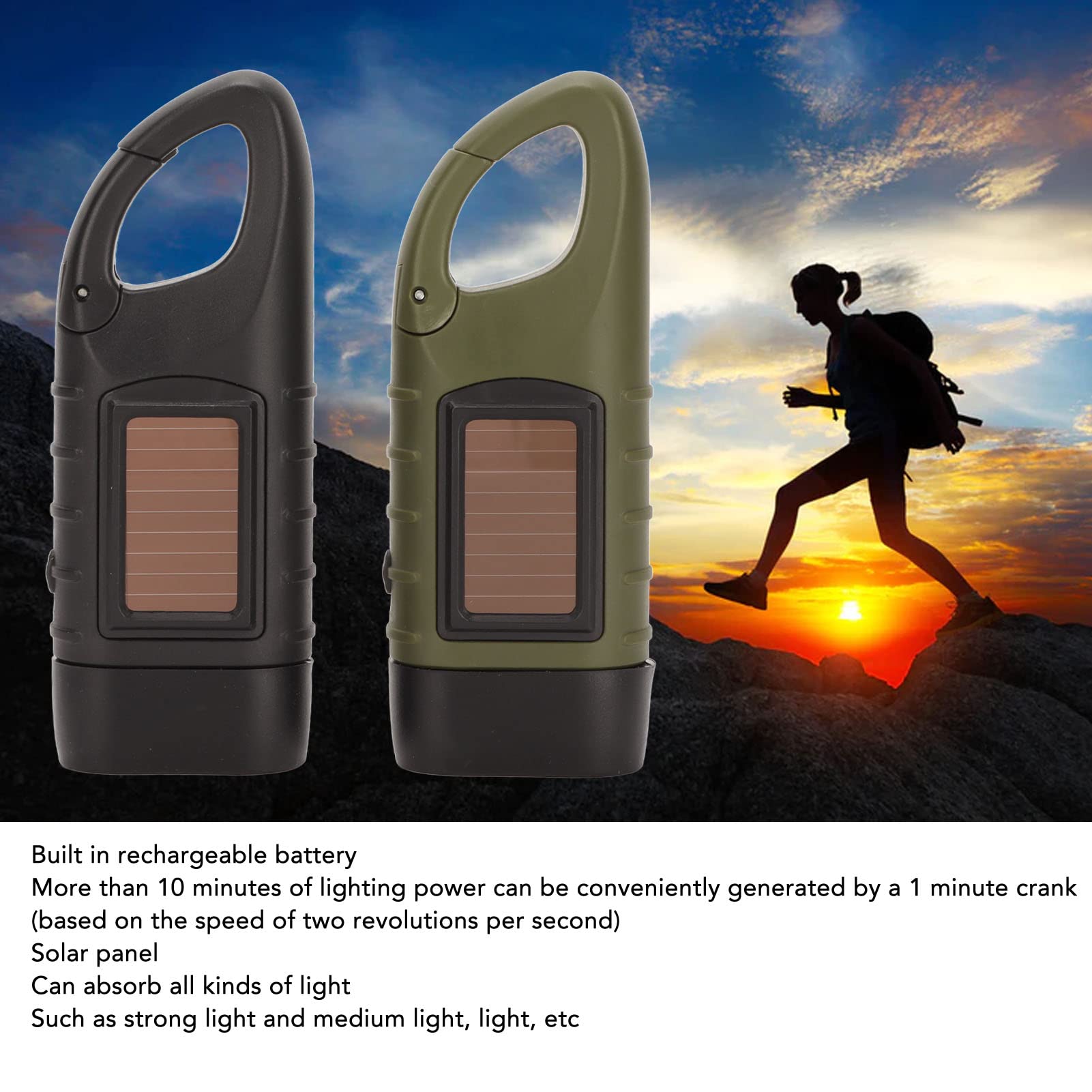Hilitand 2Pcs Hand Crank Solar Powered Flashlight Emergency Led Flashlights Rechargeable Handheld Flashlights Torch For Emergencies Survival Outdoor Sports Camping