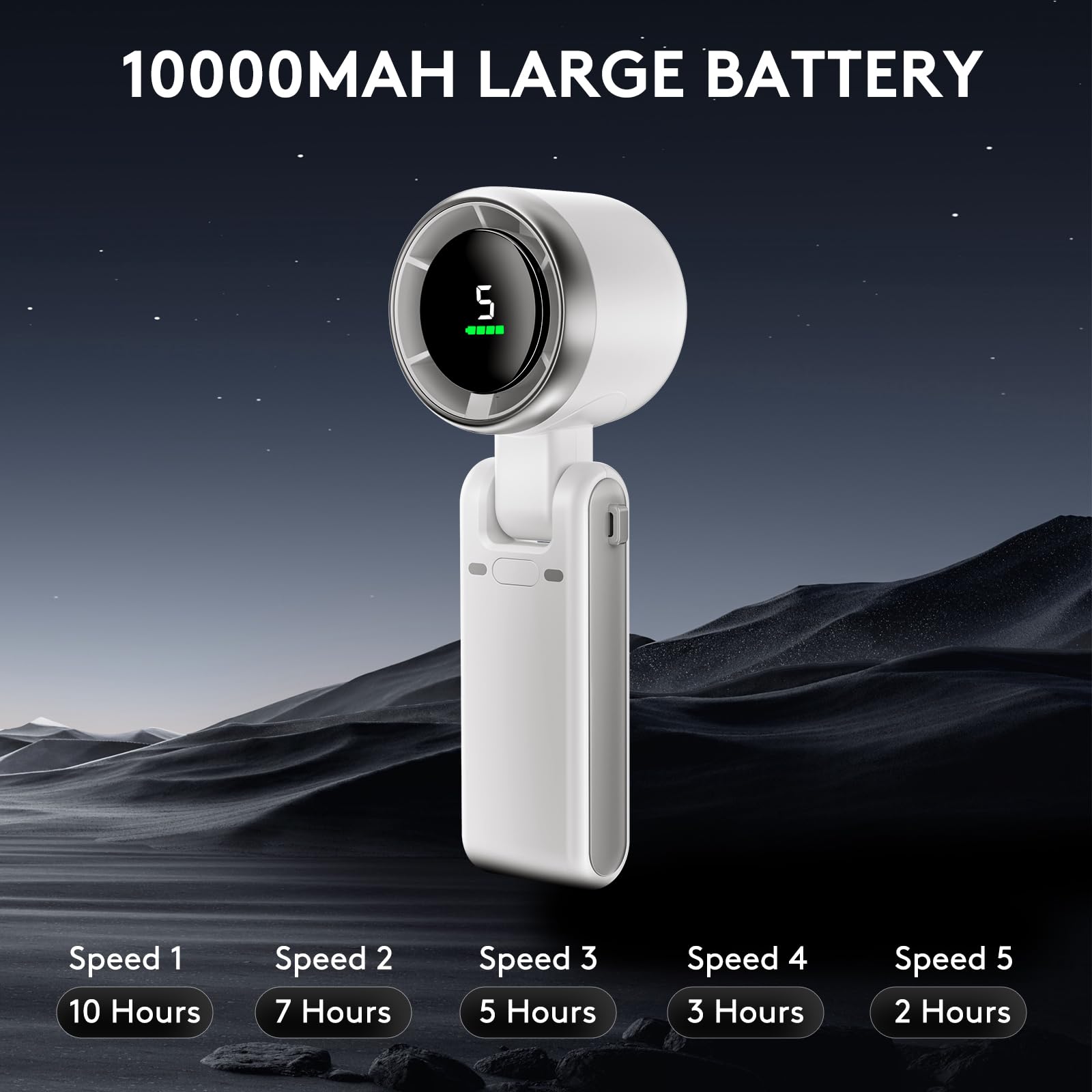Foldable Handheld Fan, Portable Strong Winds Rechargeable 10000Mah Mini Turbo Fan, Digital Display