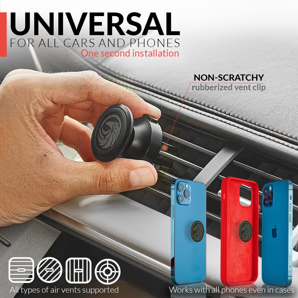 Caw.Car Accessories   Magnetic Cell Phone Holder For Car Vent【 All-Metal 】- For Any Smartphone (Iphone, Android, Gps)  Stylish All-Metal One-Hand & One-Sec Phone Mount For Car, +100 To Safeness & Comfort