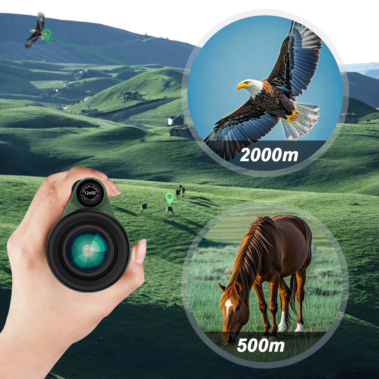 Pankoo 12X50 High Magnification Monocular For Adults - With Smartphone Adapter, Tripod & Hand Strap - Bak4 Prism & Fmc Lens - Suited For Birding, Sports, Hiking & Travel