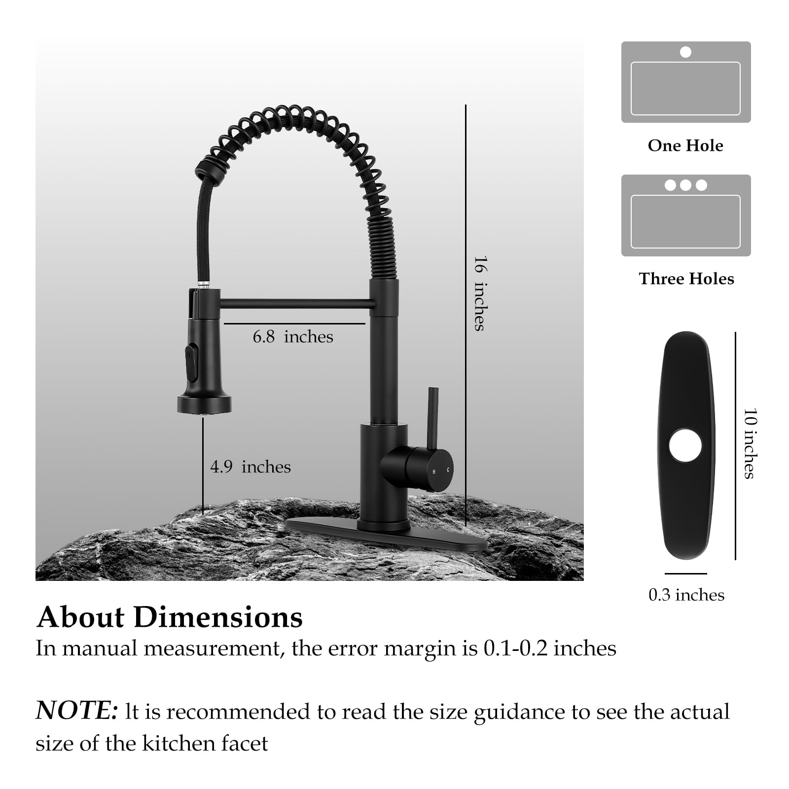 Mutvka Mut Kitchen Faucet Matte Black - High Arc Kitchen Sink Faucet With Dual Mode 1 Or 3 Holes, Single Handle Commercial Black Kitchen Sink Faucet With Deck Plate For Farmhouse Rv Vessel Basin