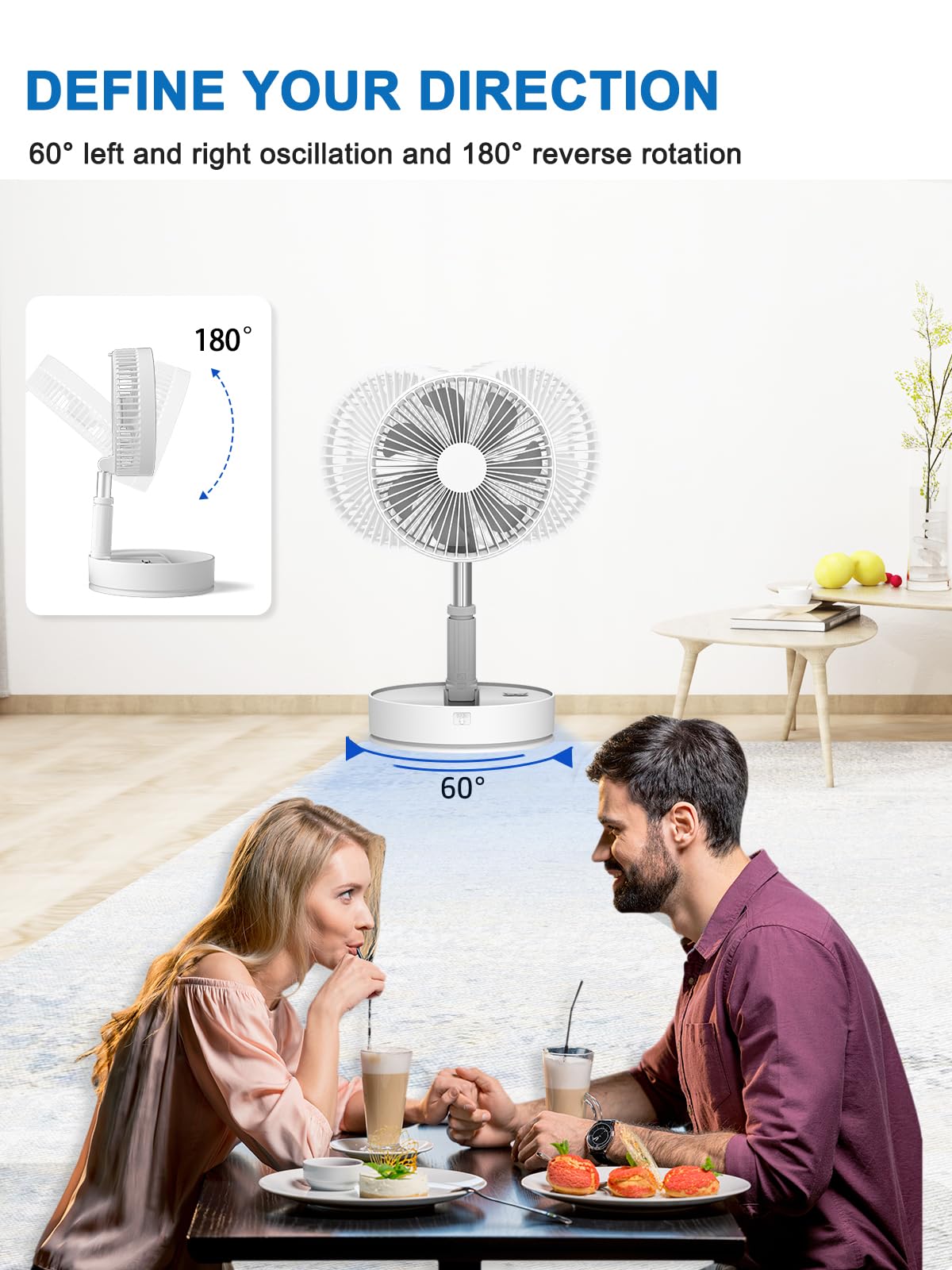 Un Unitedtime Oscillating Fan With Remote Control, 7200Mah Rechargeable Battery Operated Travel