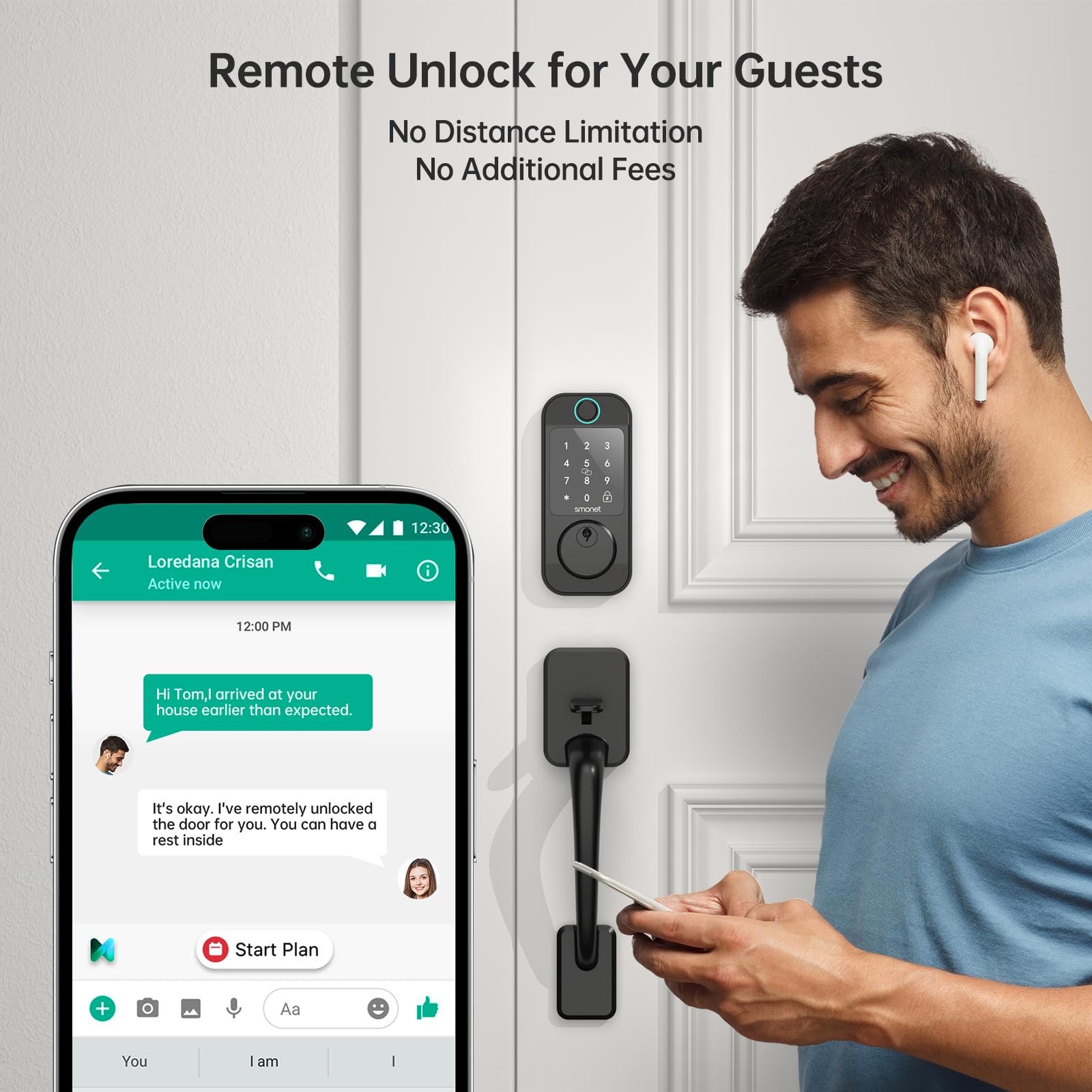 Smonet Keyless Entry Door Lock Deadbolt With Handle Set - Fingerprint Wifi Smart Deadbolt, Digital Remote Control Keypad Bluetooth Alexa Lockset With Auto Lock Code Fob App Black