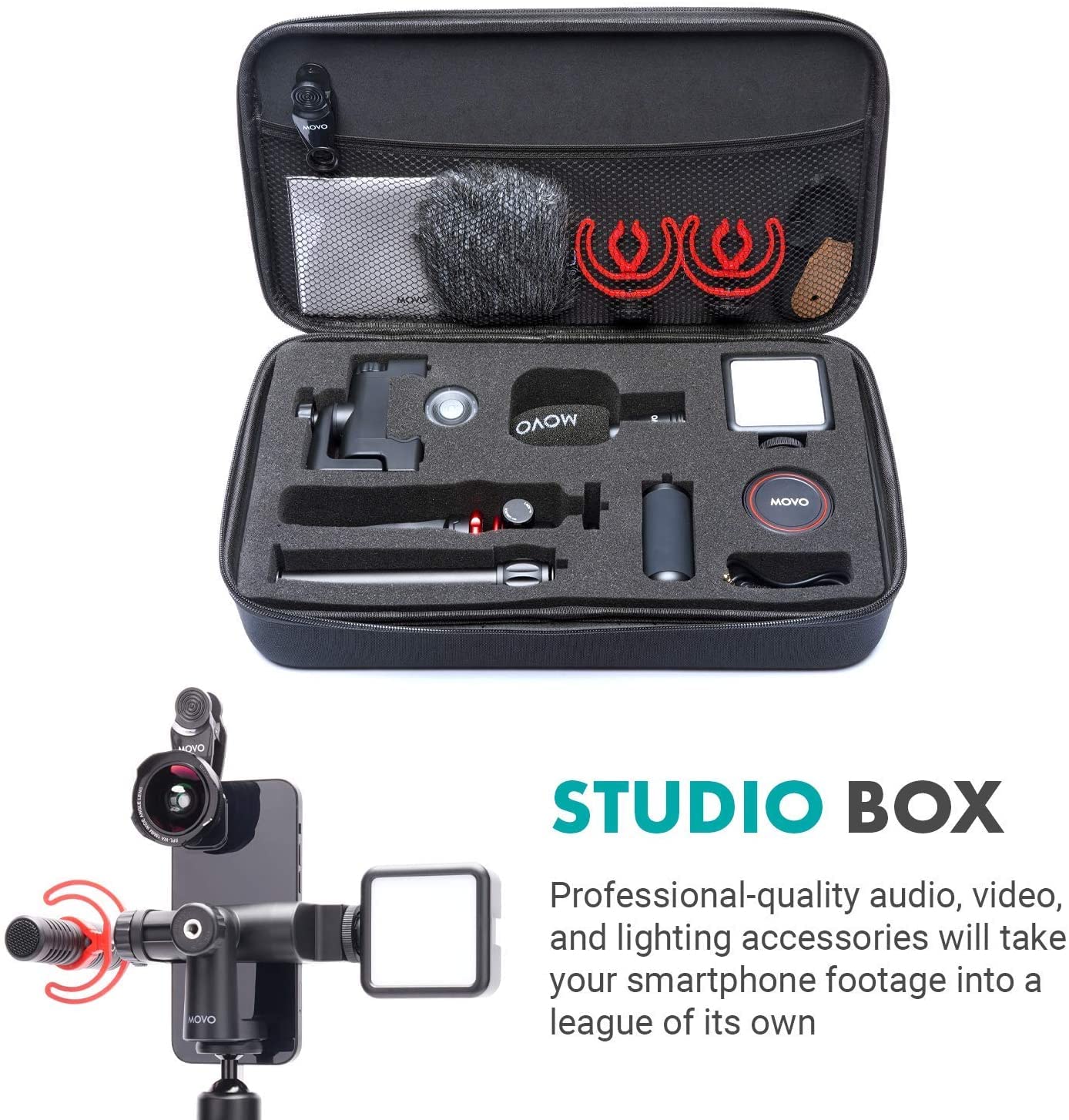 Movo Ivlog1 Smartphone Video Vlogging Bundle With Supercardioid Microphone, Mini And Fullsize Tripods, Led Camera Light, Wide-Angle Lens External Microphone For Iphone And Android…