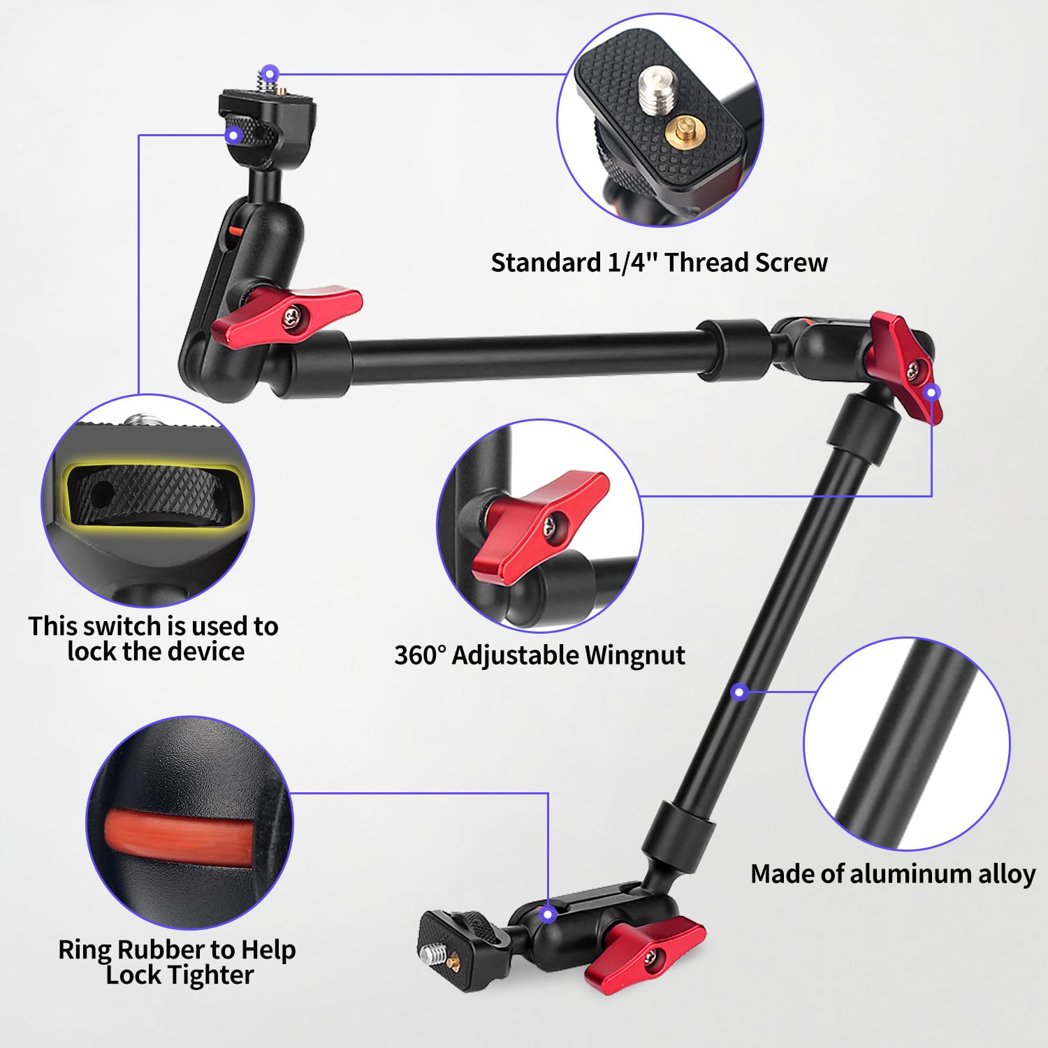 Jinsui 22" Magic Arm W Clamp Camera Mount, Overhead Phone Mount W Dual Ball Head Articulating Mic Boom Arm, 3/8" 5/8" Screw Adapters, Adjustable Camera Desk Mount Stand For Webcam Tripod Light Video Rig