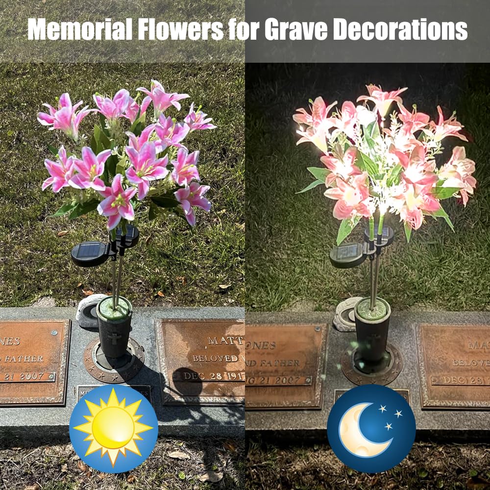 Guocheng Lily Flower Solar Lights Outdoor Garden, 2 Pack Led Solar Flower Lights With Lifelike Lily, Waterproof Solar Stake Lily Lights For Courtyard Pathway Flowerbed Lawn Decor(Pink)
