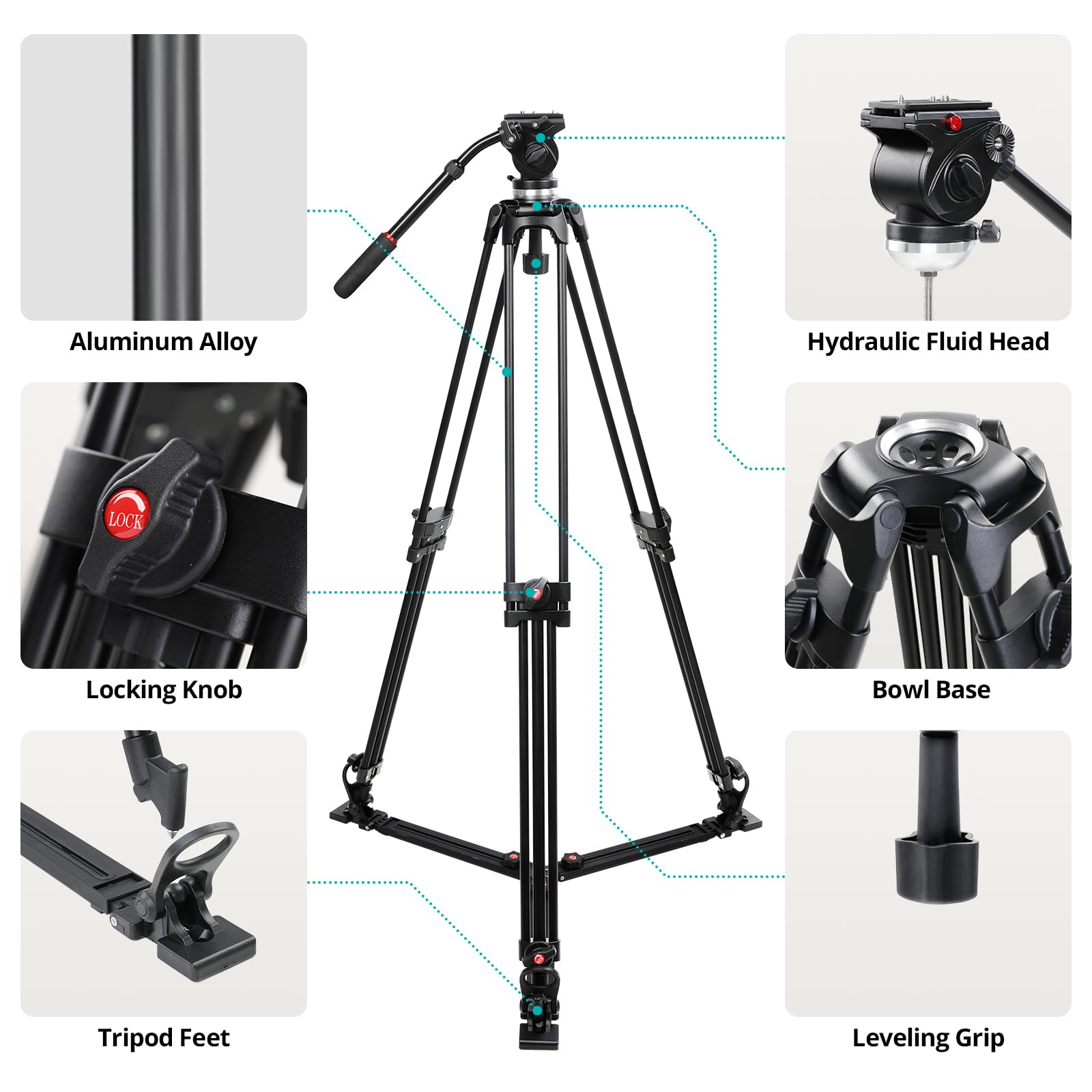 Gvm Great Video Maker Gvm 67" Video Tripod With Adjustable Damping Fluid Head, Metal Heavy Duty Dual-Mode Qr Plate Compatible Flexible 360° Pan+90°/-75° Tilt, Max Load 22Lb/10Kg, For Dslr, Camcorders And Video Shooting