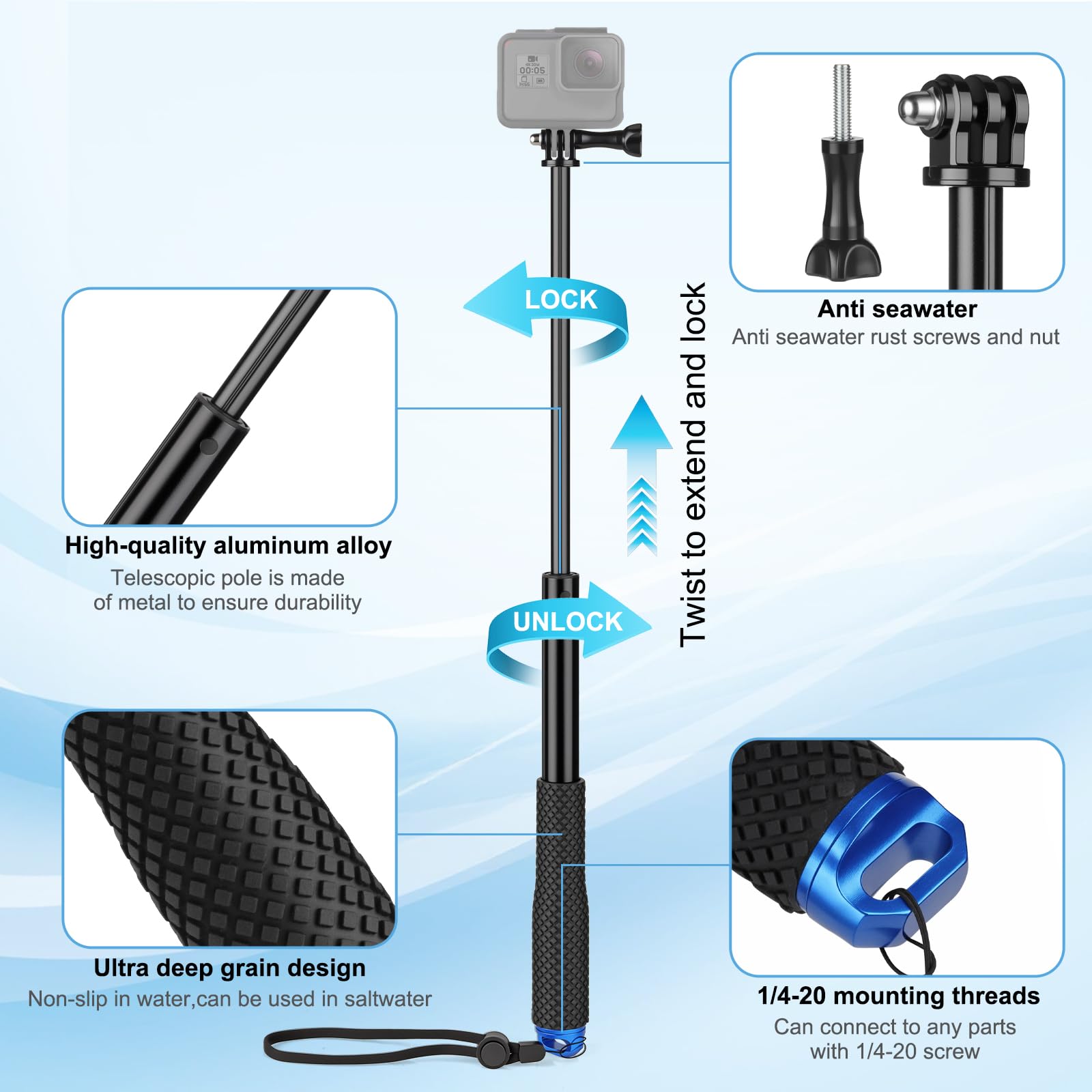 Lofistere Waterproof Extendable Selfie Stick With Diving Phone Case, Underwater Housing For Diving Snorkeling Surfing Swimming, Campatible With All Cell Phones