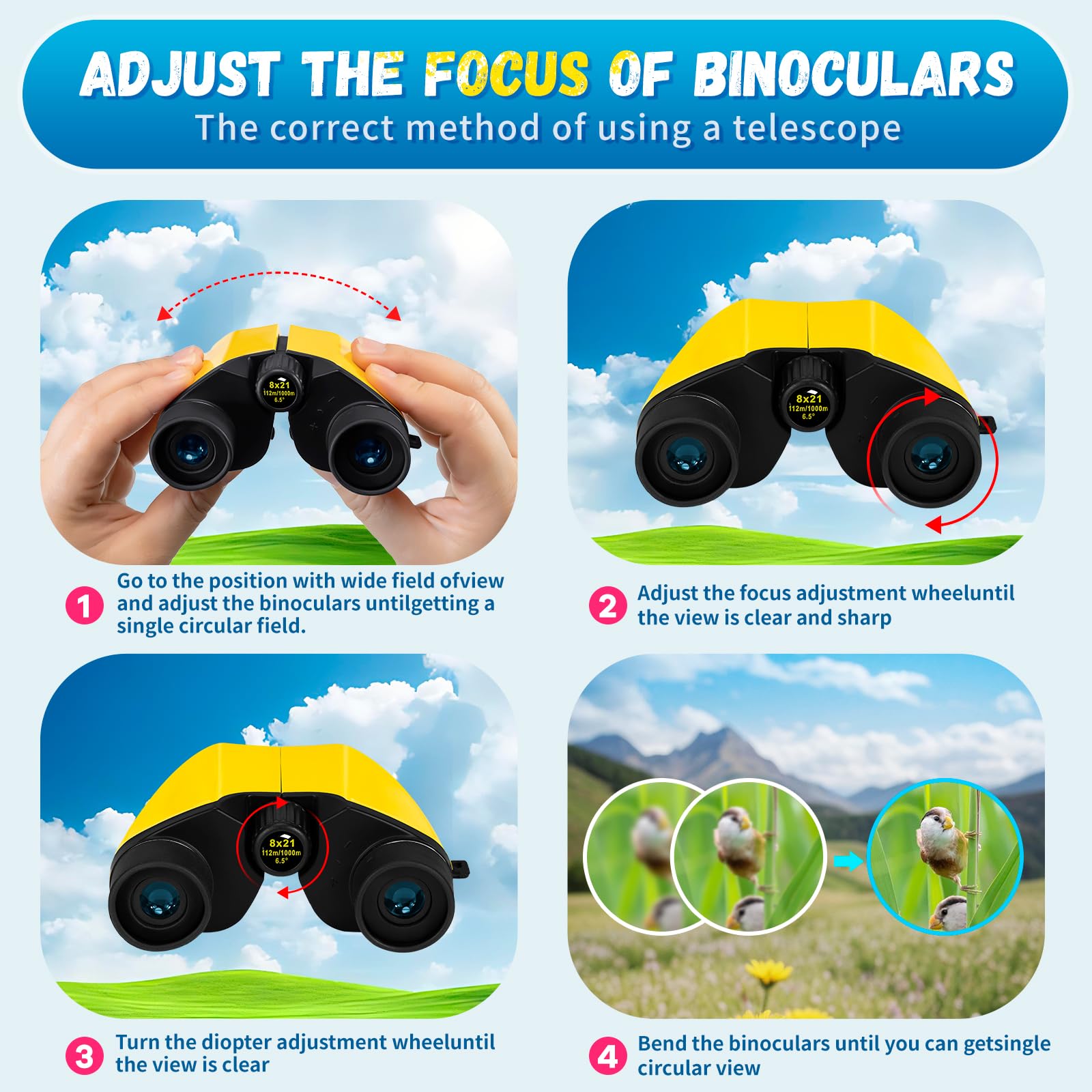 Xrkroptend 8X21 High Powder Binoculars For Kids 3.5.8.12 - For Boys & Girls,Compact Children Mini Binoculars For Bird Watching,Hiking, Hunting, Children Outdoor Camping Gear