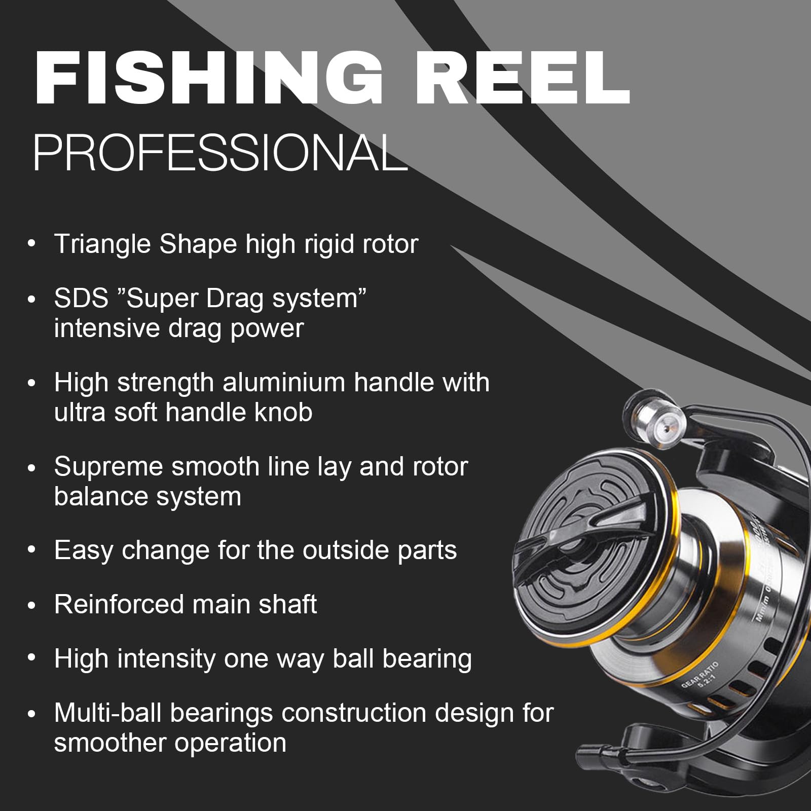 Gontsig 3000 Model Spinning Reel With 22Lb Drag, 12+1 Bearings Cnc Aluminum Handle For Saltwater/Freshwater Fishing