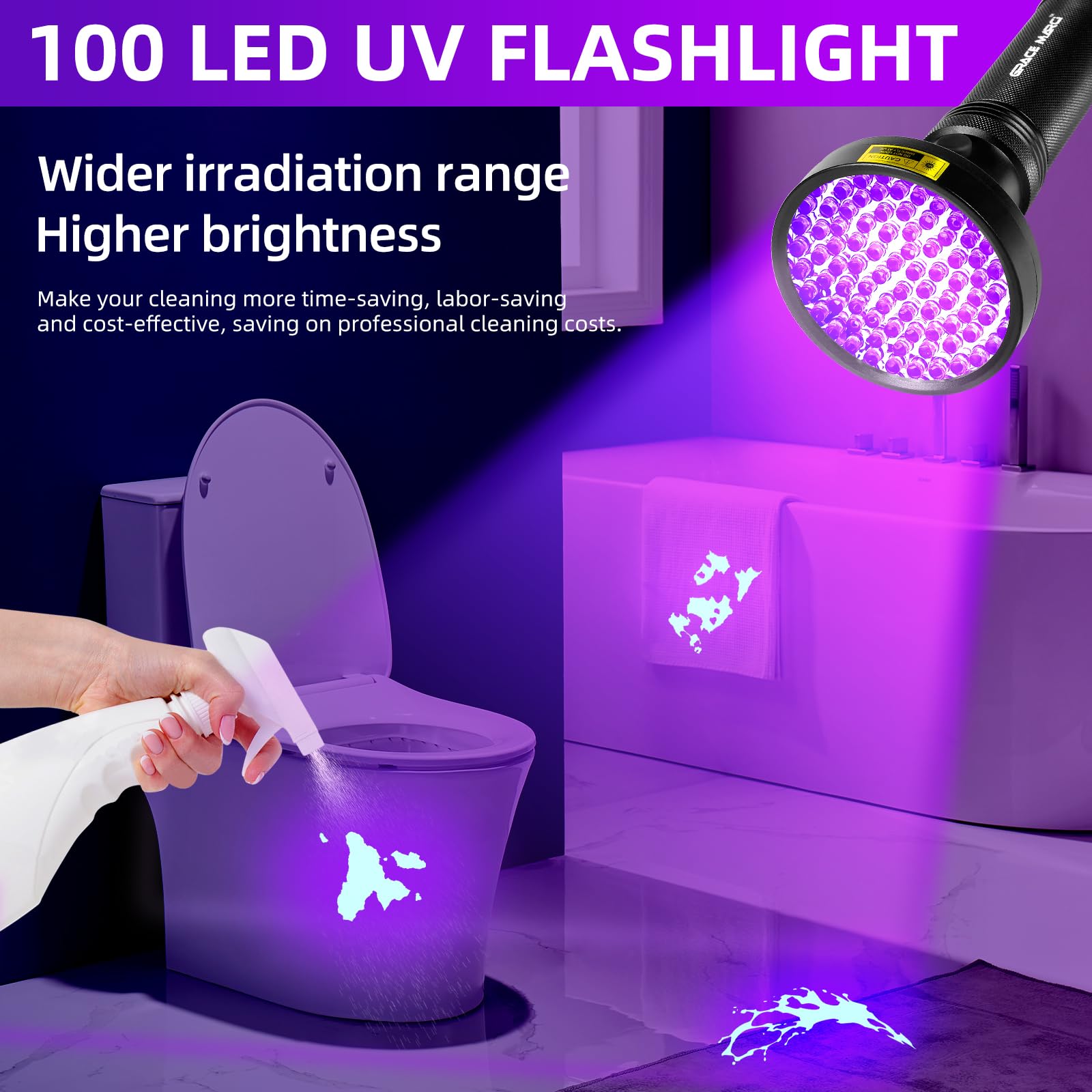 Grace Marci Uv Flashlight 2 Pack, 100 Led 395Nm Black Light And 3W Mini 365Nm Uv Pen Flashlight, Pet Urine Detector For Dog/Cat Urine, Dry Stain, Bed Bug, Scorpion (Battery Include) (100 Led/3W Pen Flashlight)