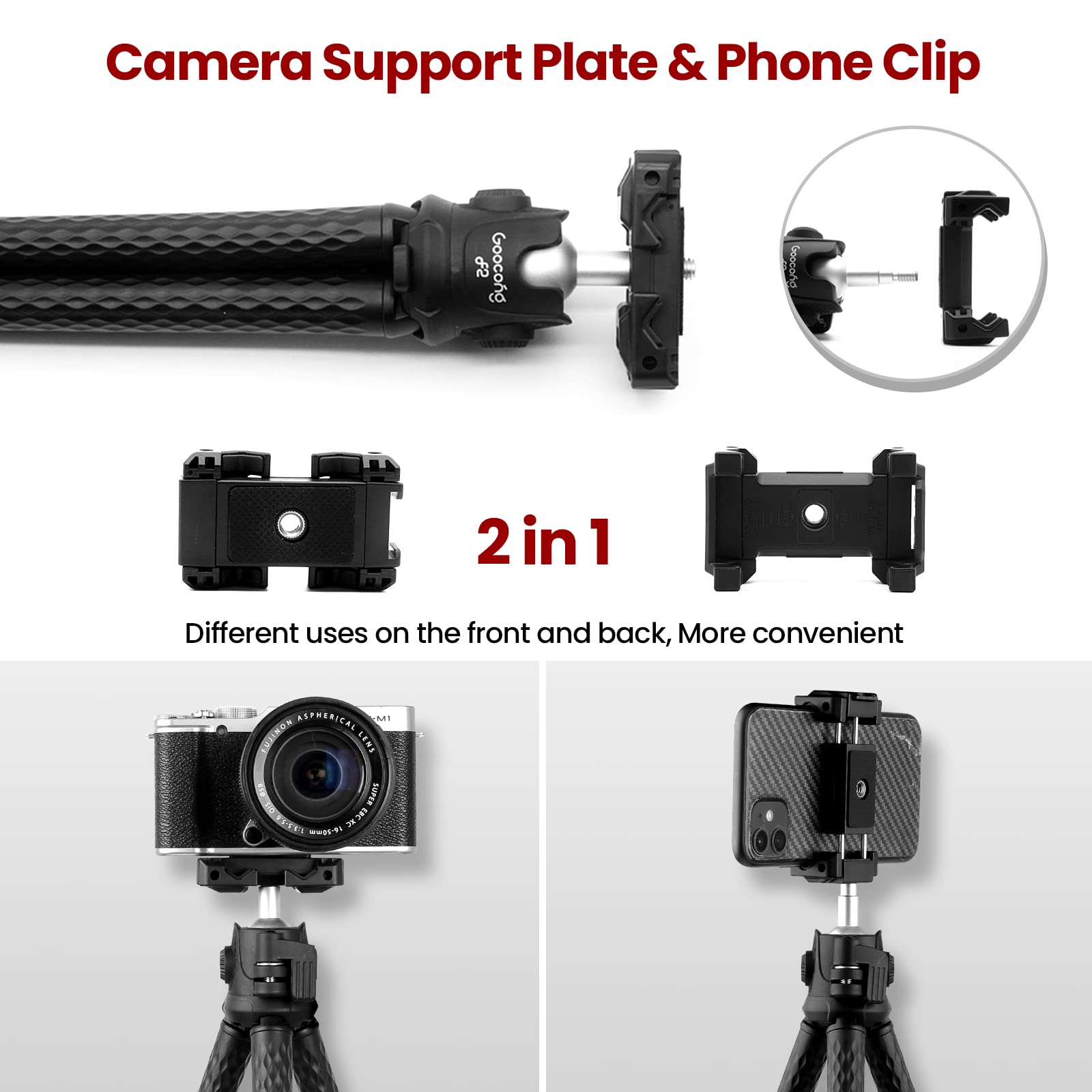 Goocong Phone Tripod, Flexible Tripod For Cell Phone With Cell Phone Mount Portable Camera Tripods For Iphone, Samsung Smartphone, Google Pixel, Dslr Canon, Nikon Camera