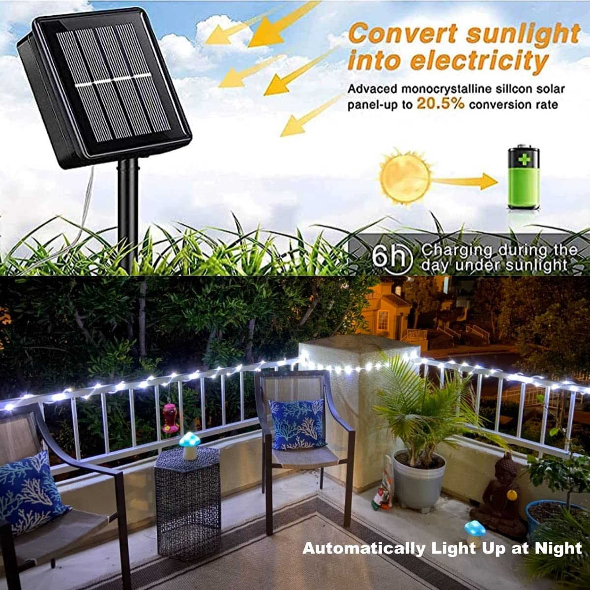 Yeguo 2 Packs Each 33Ft 100 Led Solar Rope Lights Outdoor Waterproof, White String Lights For Outside, 8 Modes Fairy Lights In Clear Thin Tube For Camping Fence Patio Garden Trampoline Deck