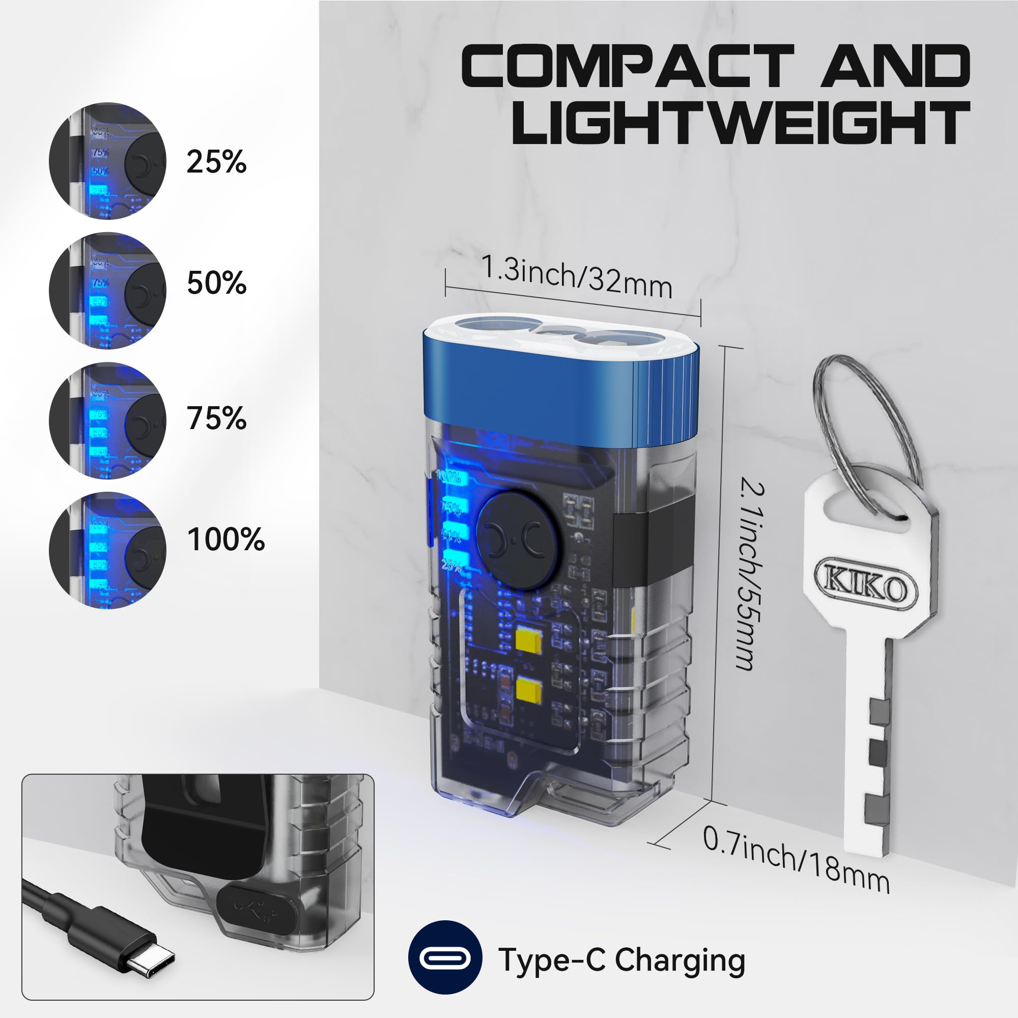 Esunyd Rechargeable Edc Keychain Mini Flashlight, 500 Lumens Small Pocket Flashlights, 2 Illumination Angles 10 Modes, Usb C Charging Magnetic For Home, Emergency, Night Walking, 2 Pack, Orange