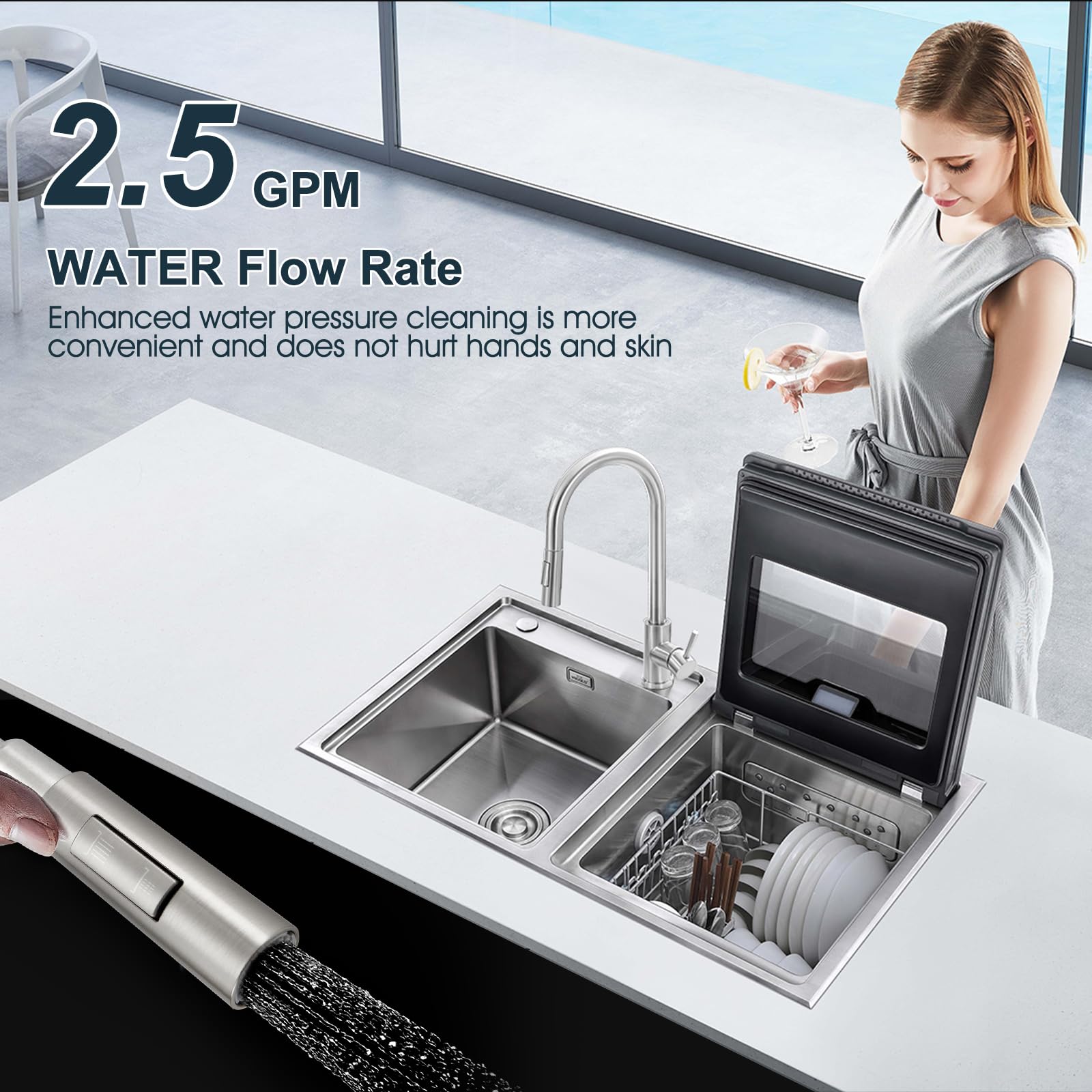Vakitap Single Handle High Arc Brushed Nickel Pull Out Kitchen Faucet,Single Level Stainless Steel Kitchen Sink Faucets With Pull Down Sprayer, Suitable For Laundry Rv Bar (Brushed Nickel)