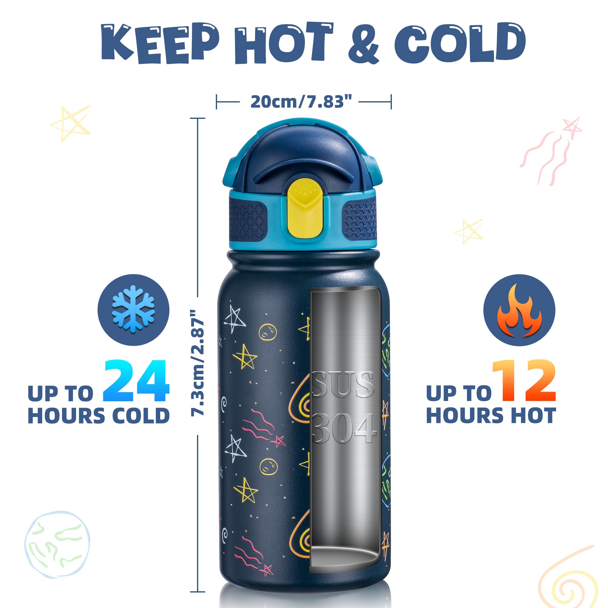 Oldley Kids Water Bottle 12Oz Insulated Water Bottle, Double Wall Stainless Steel Vacuum Bottle