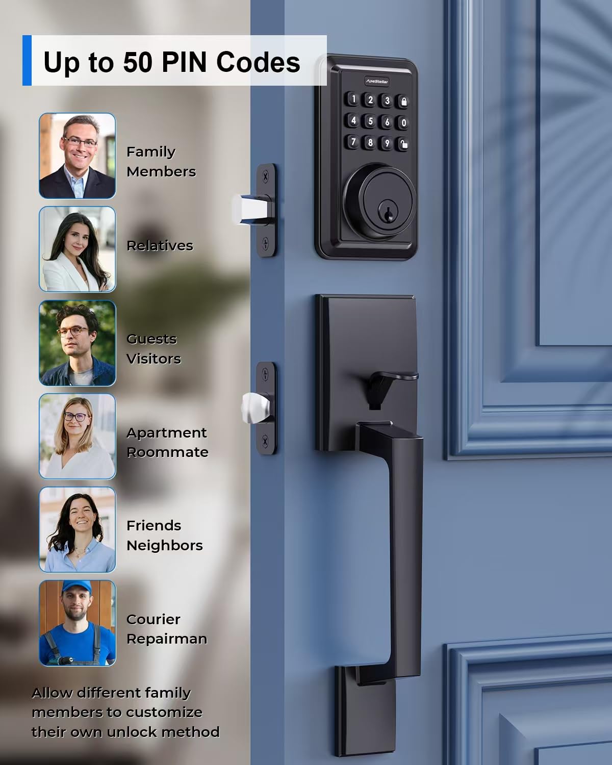 Apestellar Keyless Entry Door Lock Deadbolt With Handle Set - Front Door Lock Set- Electronic Keypad Deadbolt - Smart Lock -Easy Installation -Matte Black