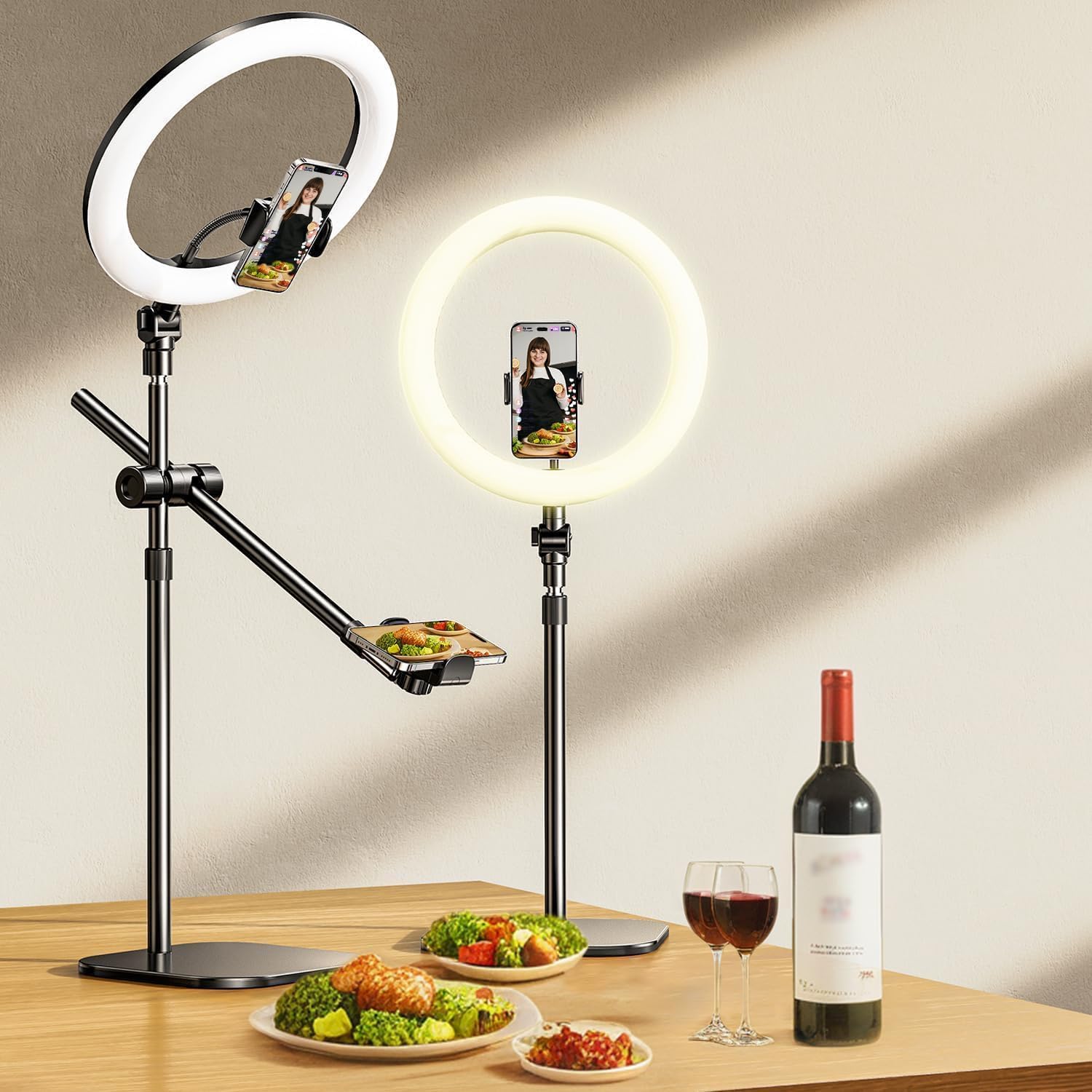 Atkttop Overhead Phone Mount,Overhead Camera Mount Stand[Anti-Shaking] With 10.5" Ring Light,Desk Stand For Iphone With Ring Light For Video Recording,Zoom Meeting,Youtube,Tiktok