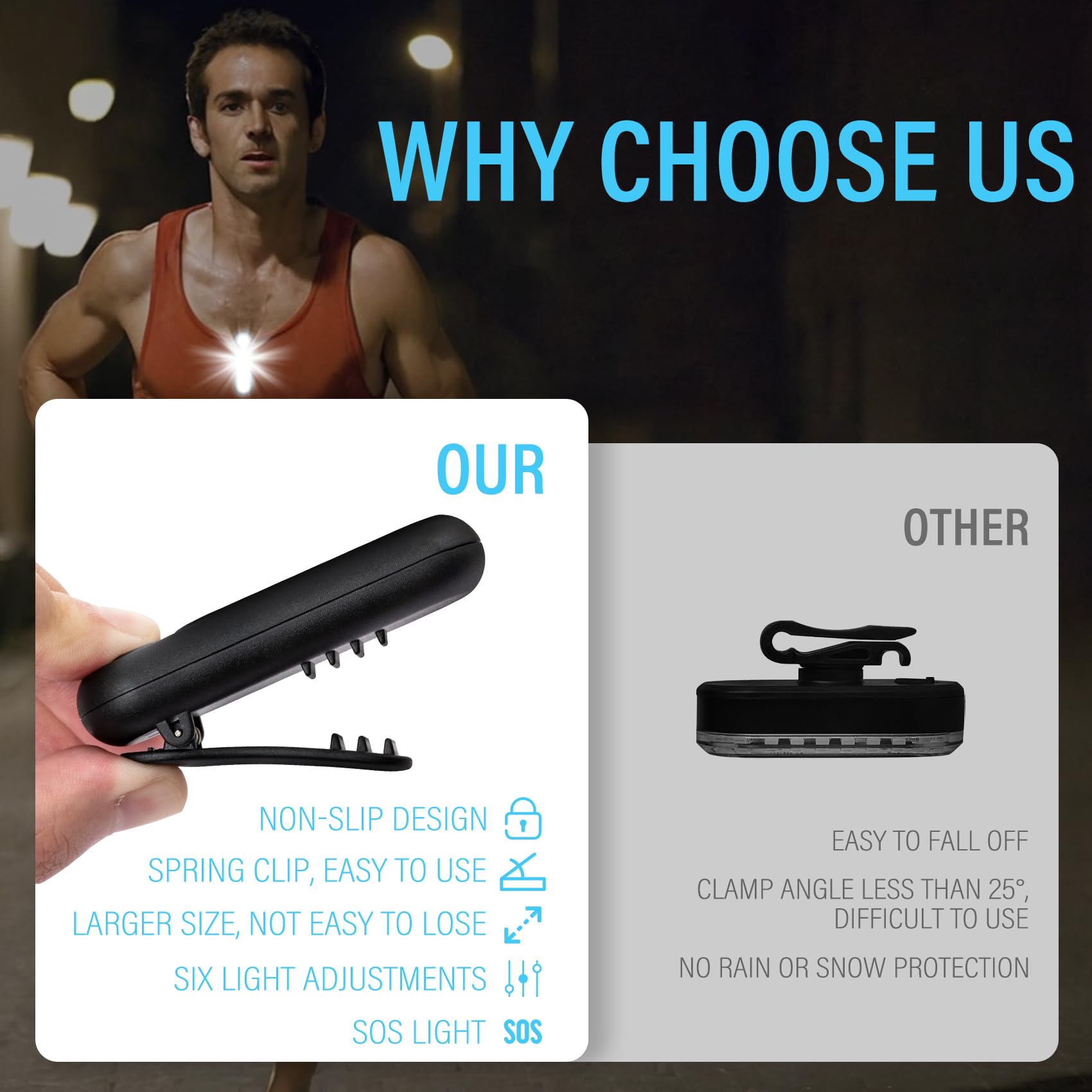 Yaklim Running Lights For Runners, Rechargeable Clip On Flashlight For Runners Safety Light For Walking At Night, Portable Hands  Flashlight For Walking Dog, Led Work Light Warning Flashing Camping(2Pcs)