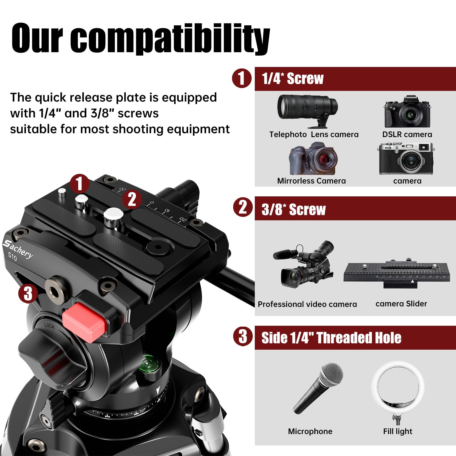 Sachery Video Tripod With 360° Fluid Head (Bv185), Heavy Duty Tripod 72.8'' Aluminum Alloy Camera Tripodt, Lift Rope, Load Up To 6Kg/ 13.2 Lbs, Lightweight At Only 6.3 Lbs