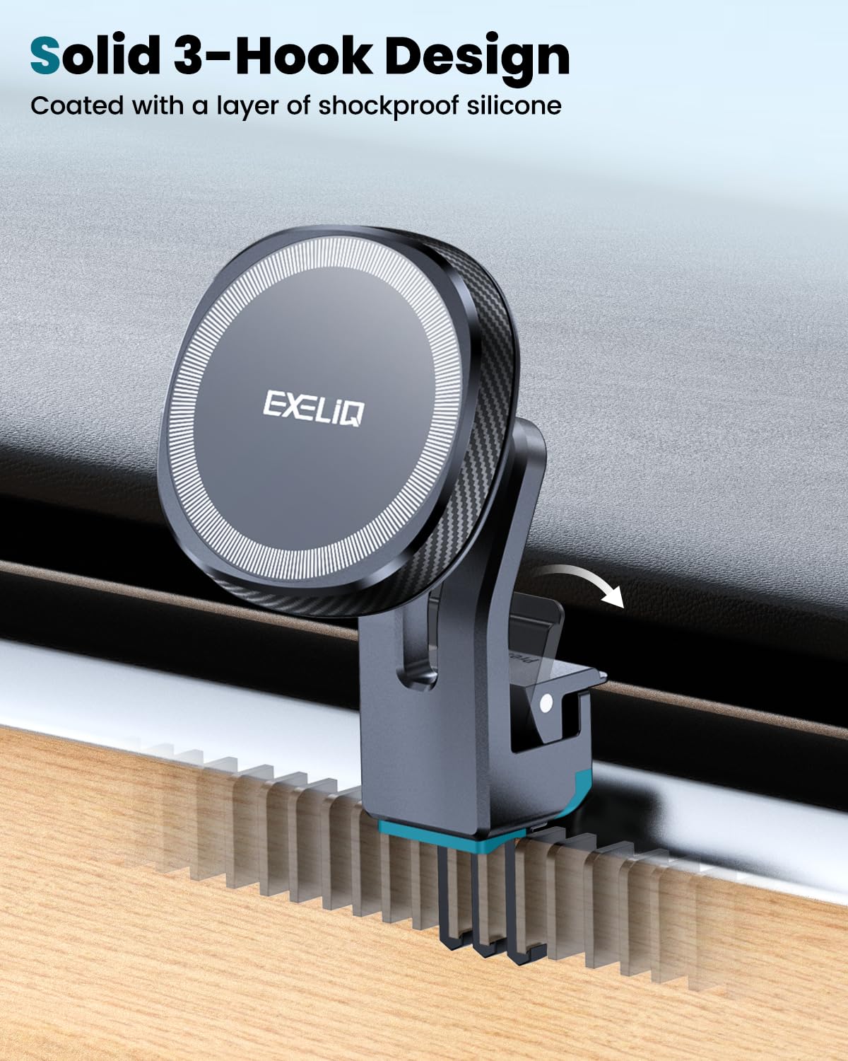 Exeliq Phone Holder For Tesla Model Y/3, Phone Mount For Tesla Air Vent [Stable Triple Hook], Touchscreen Car Phone Holder With Strong Magnet, Magsafe Car Mount For Iphone 16/15/14/13/12, All Phones