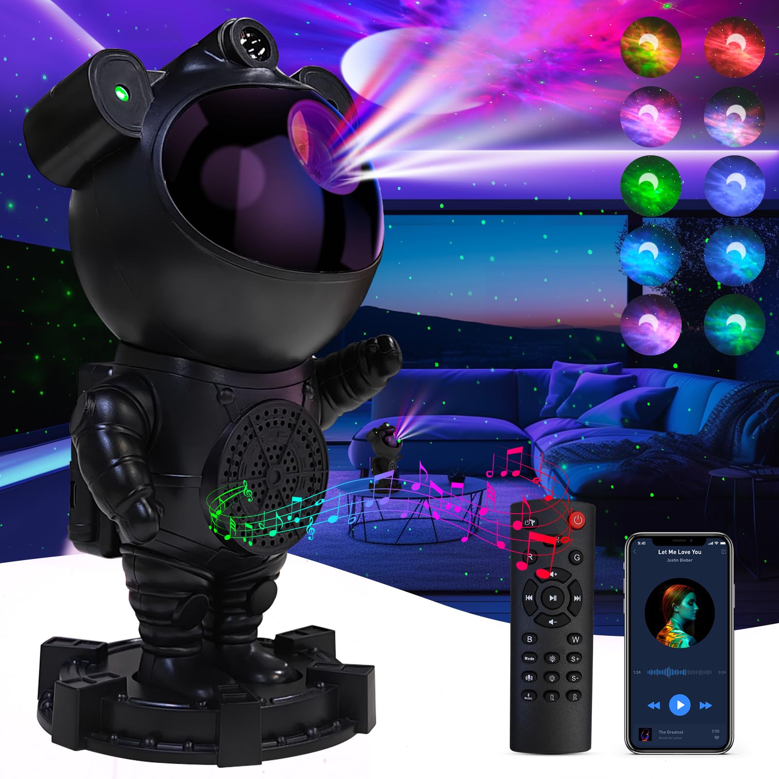 Ruishine Star Projector Astronaut Galaxy Projector - Bluetooth Speaker, White Noise,Moon Nebula Night Light For Bedroom, 360° Adjustable,Timer And Remote, Star Galaxy Projectors For Kids Adult, Choice