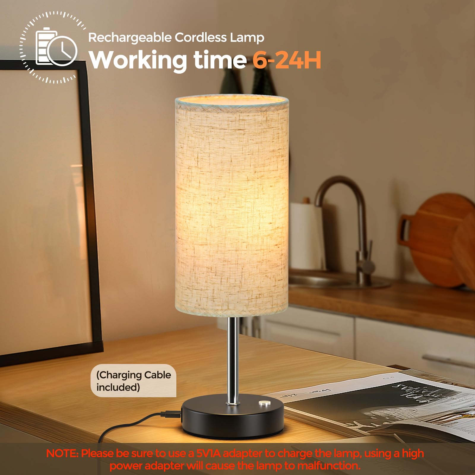 Cnxin Cordless Lamp Rechargeable 1 Pack, 14.3In Buffet Cordless Table Lamp For Living Room Restaurant, 3 Way Dimmable Touch Control Battery Operated Outdoor Wireless Light For Bedroom Nightstand