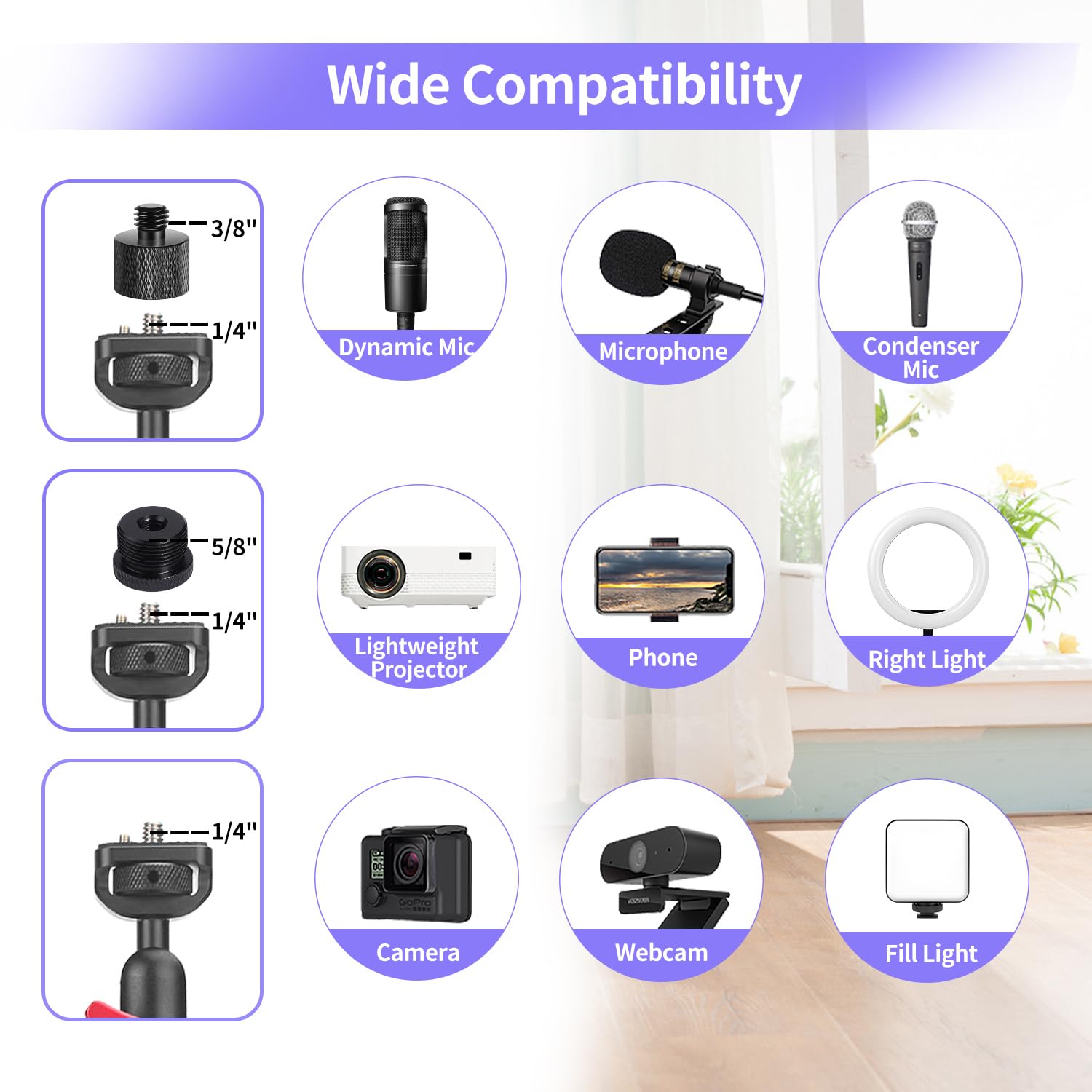 Jinsui 22" Magic Arm W Clamp Camera Mount, Overhead Phone Mount W Dual Ball Head Articulating Mic Boom Arm, 3/8" 5/8" Screw Adapters, Adjustable Camera Desk Mount Stand For Webcam Tripod Light Video Rig