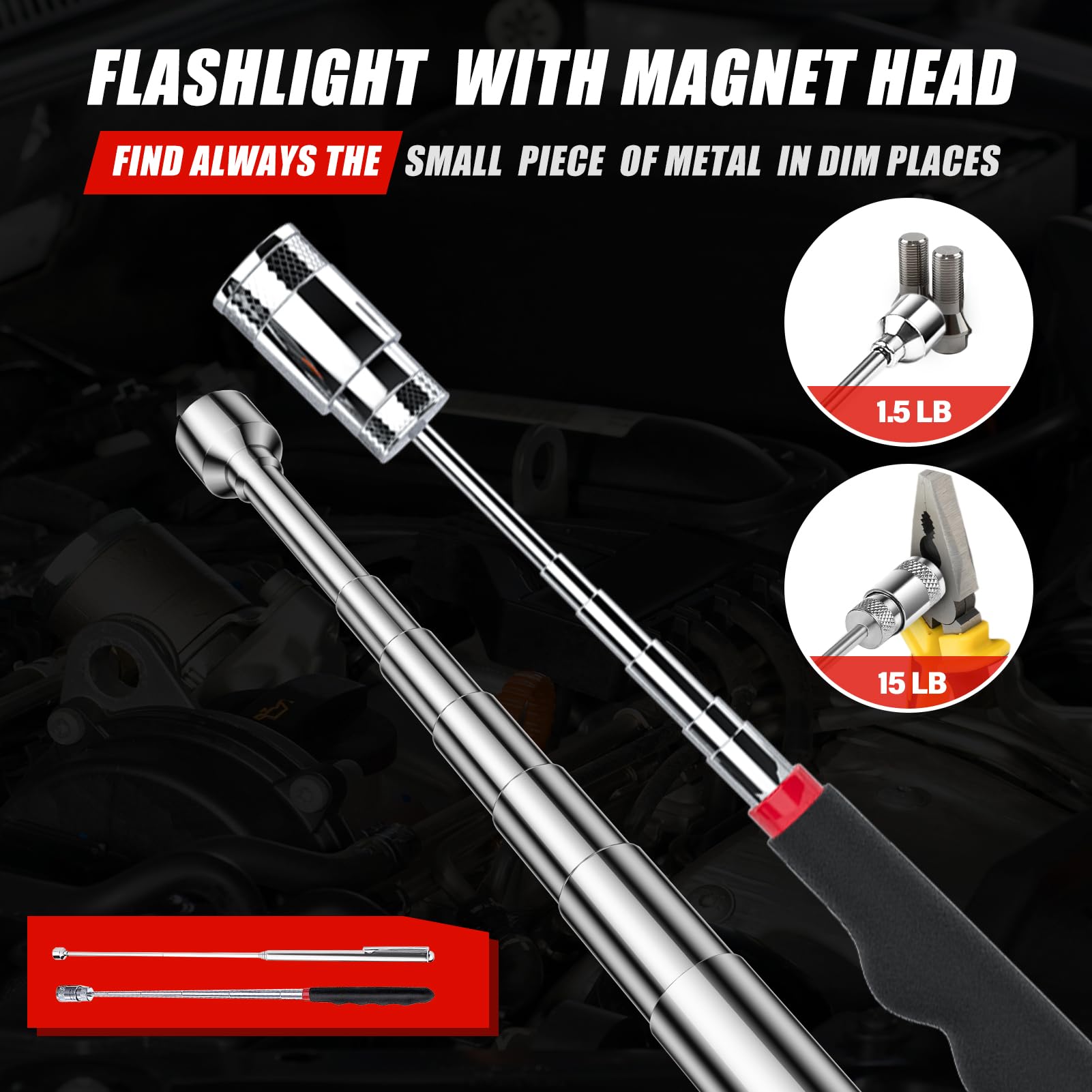 Symntem  For Him,Telescoping Magnetic Pick Up Tool Set, Birthday  For Men, Extendable Magnet Flashlight With Inspection Mirror, Flexible Led Flashlight,  For Men, Women