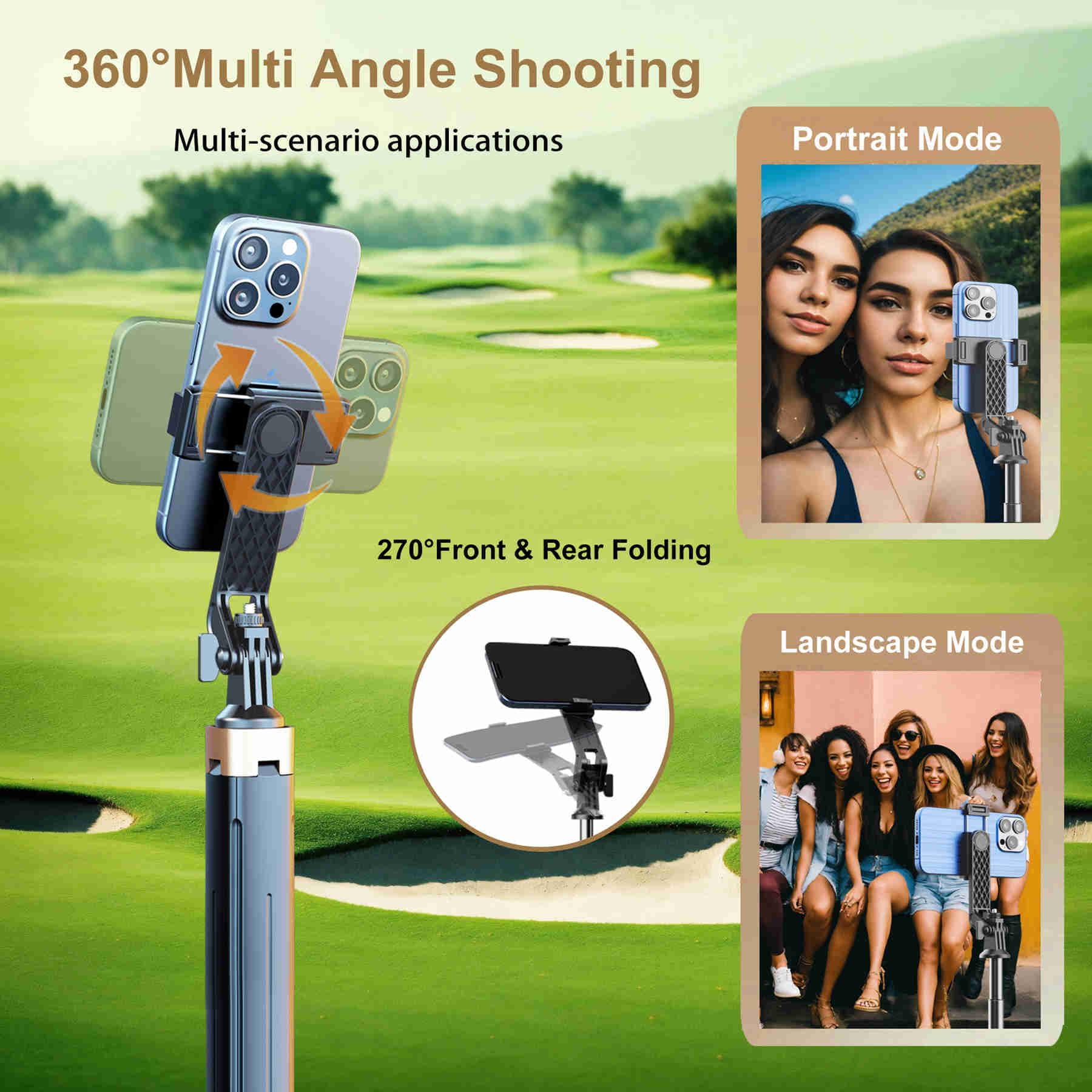 Moudao Phone Tripod Selfie Stick For Golf Training 71'' Golf Tripod With Detachable Wireless Remote Portable Smartphone Tripod For Iphone, Android, Camera & Gopro (Black)
