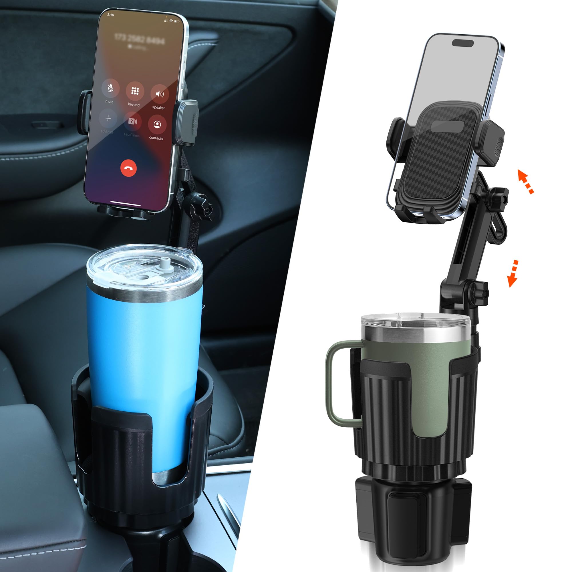 Edkcxb lest 2 In 1 Phone Mount For Car Cup Holder With Adjustable Base, Phone Holders For Car Cupholder, No Shaking 360° Flexible Neck Phone Mount For All 4-7” Smartphones, Cup Holder For Most Bottles