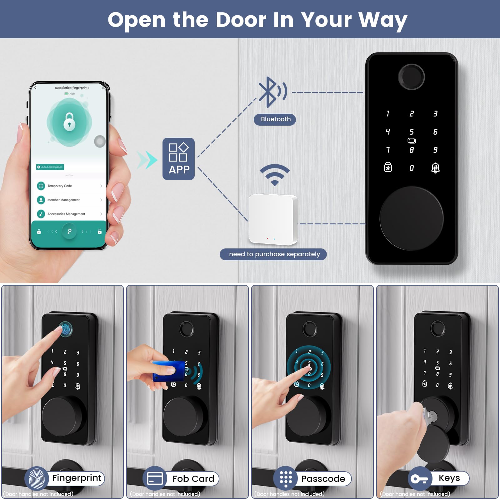 Biquole Keyless Entry Door Lock, Smart Lock With Keypad, Auto & One Touch Lock, Smart Locks For Front Door Easy Installation, App Control,Anti-Peeking Password, Fingerprint