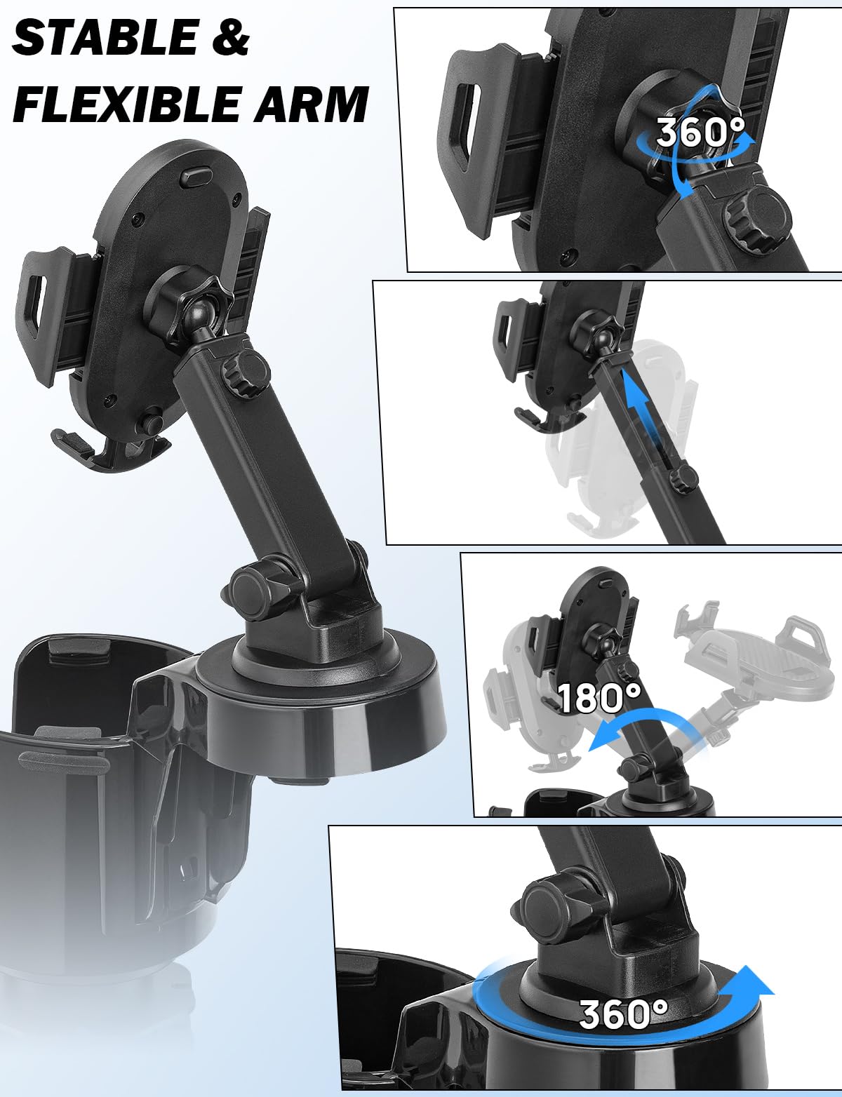 Joytutus Cup Holder Phone Mount For Car,  Car Cellphone Large Adapter Long Arm With 360 Degree Rotation,Compatible Iphone, Samsung & All Smartphones