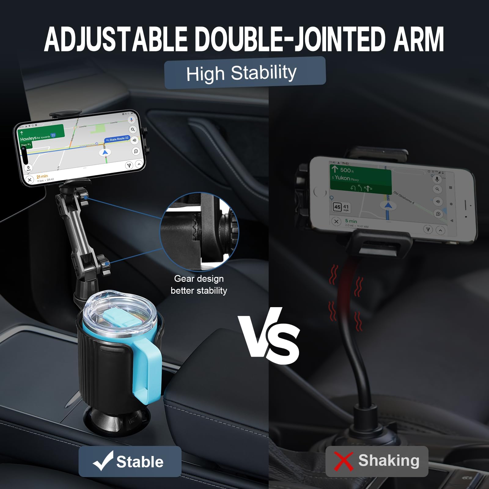 This Hill  Cup Holder Phone Mount, 2 In 1 Universal Adjustable Long Neck, Compatible With Iphone 14 Pro Max/Se/8/7/6, Samsung & All Smartphones, Black
