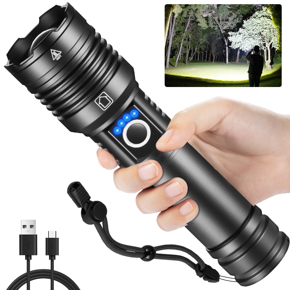 Liuptiuo Rechargeable Flashlights High Lumens, 990000Lm Super Bright Flashlight Rechargeable With 5Mode, High Powered Tactical Flashlights High Lumens, Adjustable Led Flash Light For Camping Hiking Emergencies
