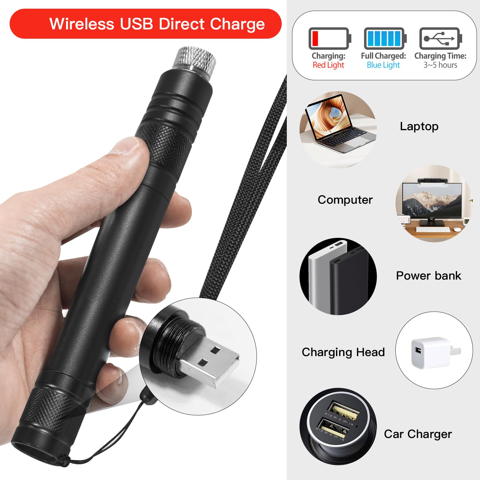 Beaboy Red Light Flashlight, High Power Long Range With Star Cap Adjustable Effect, Rechargeable Red Beam Light Flashlight For Outdoor Journeys, Presentations, Tv/Led/Lcd Screens, And Stargazing