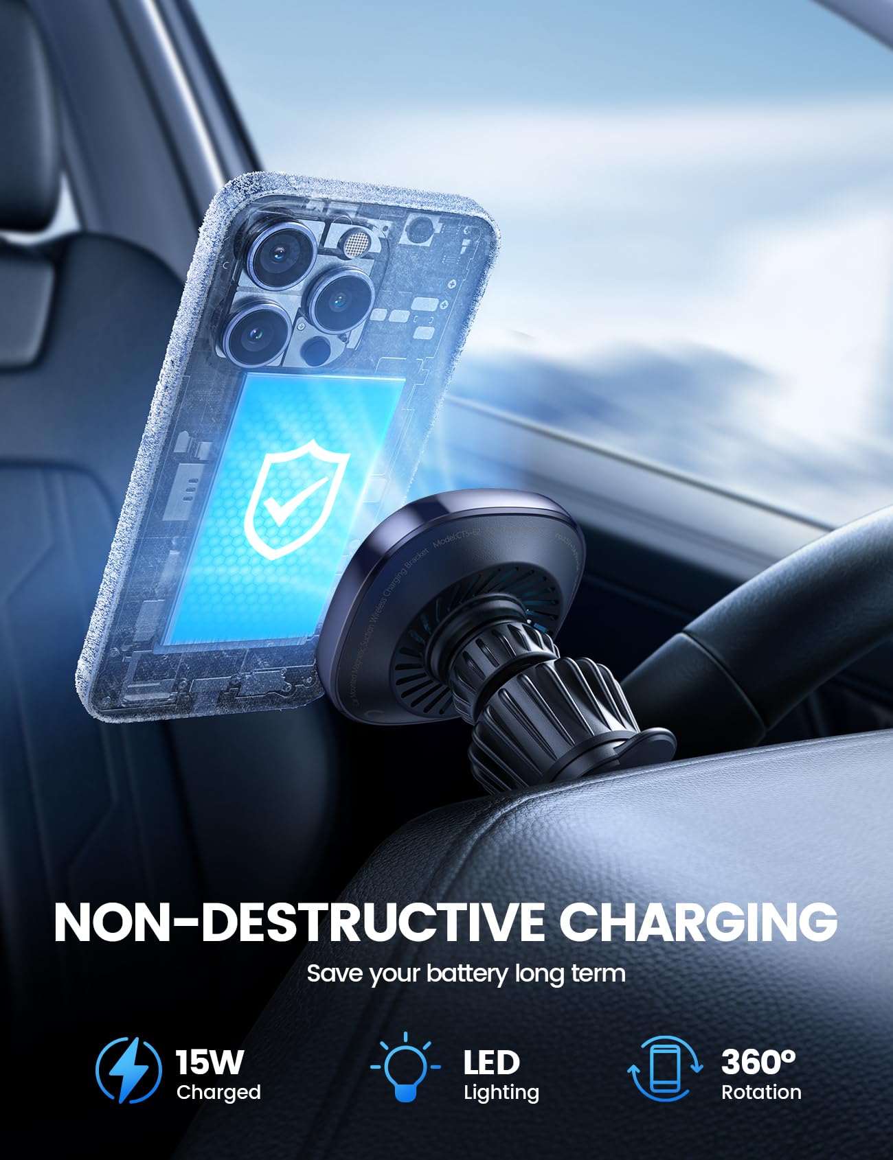 Lamicall For Magnetic Car Mount Charger - [ Cooling Fast Charging] 15W Wireless Car Charger - Hands  Magnetic Car Phone Holder Charger Vent For Iphone 16 15 14 13 12 Pro Max Case