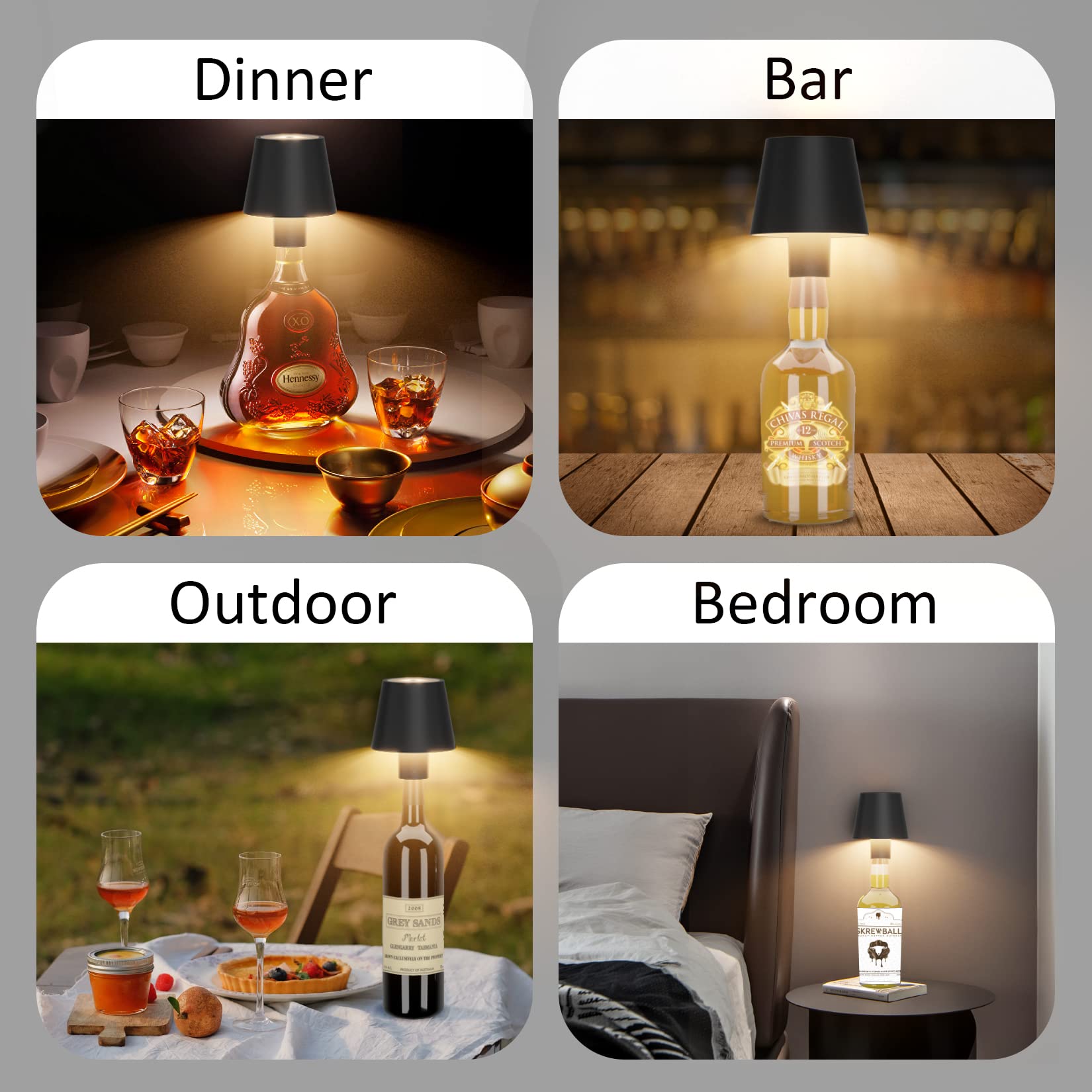 Coinmit 2 Pack Led Bottle Lamp 5500Mah Battery Portable Table Lamp Cordless Ip54 Waterproof Wine Bottle Light For Outdoor Dining Bedroom Black