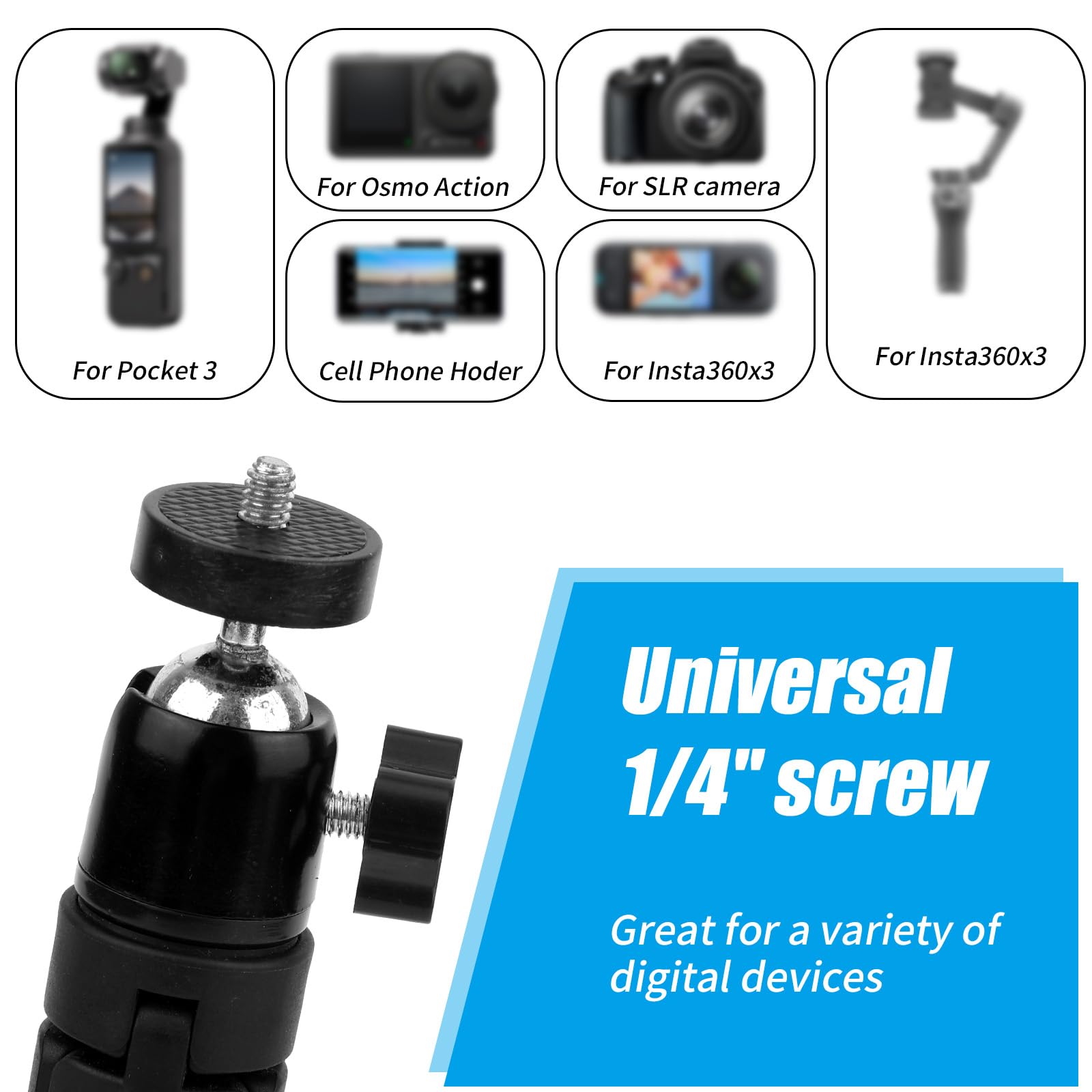 Gosknor Travel Mini Tripod For Dji Osmo Pocket 3 & 2, 1/4" Threaded Portable Tabletop Stand, Black Cameras Mount Compatible With Osmo Pocket 3 & 2 (Tripod Head Included)
