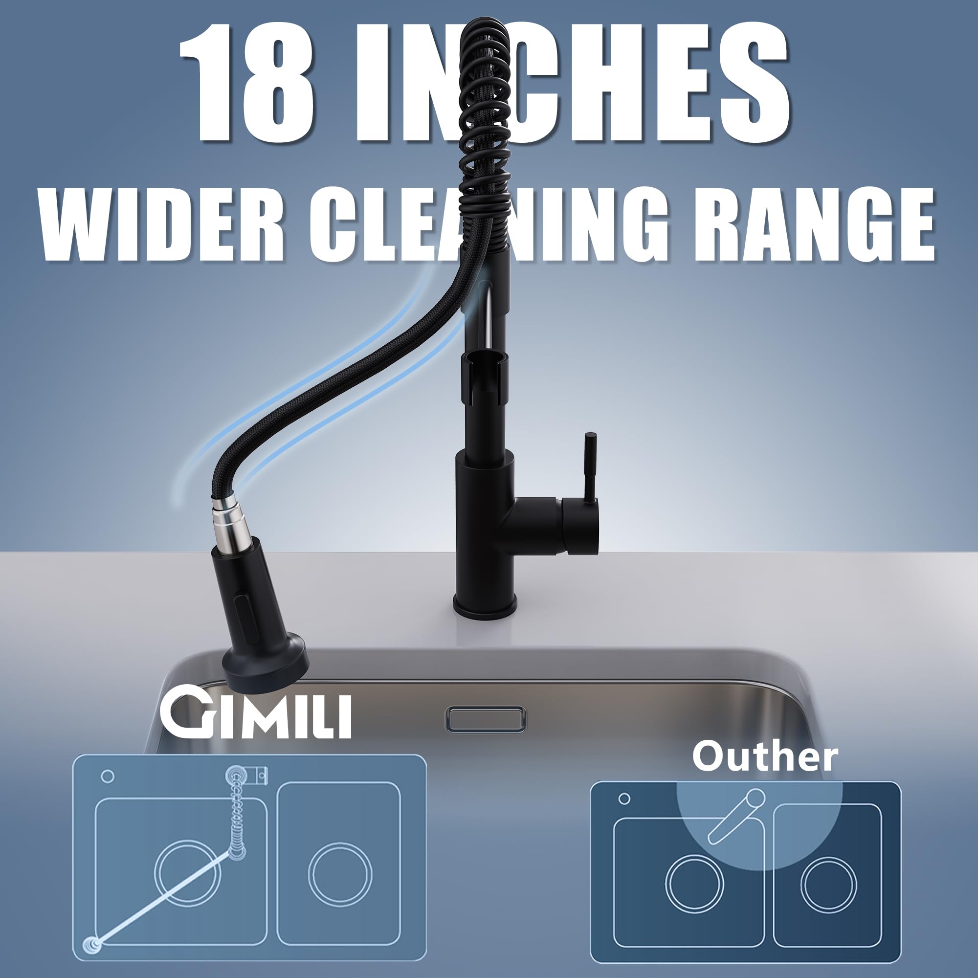 Gimili Black Kitchen Faucet With Pull Down Sprayer Single Hole Spring Kitchen Sink Faucet, Suitable For Farmhouses, Rv, Laundry Room, Outdoor, And Campers. Llave Para Fregadero De Cocina