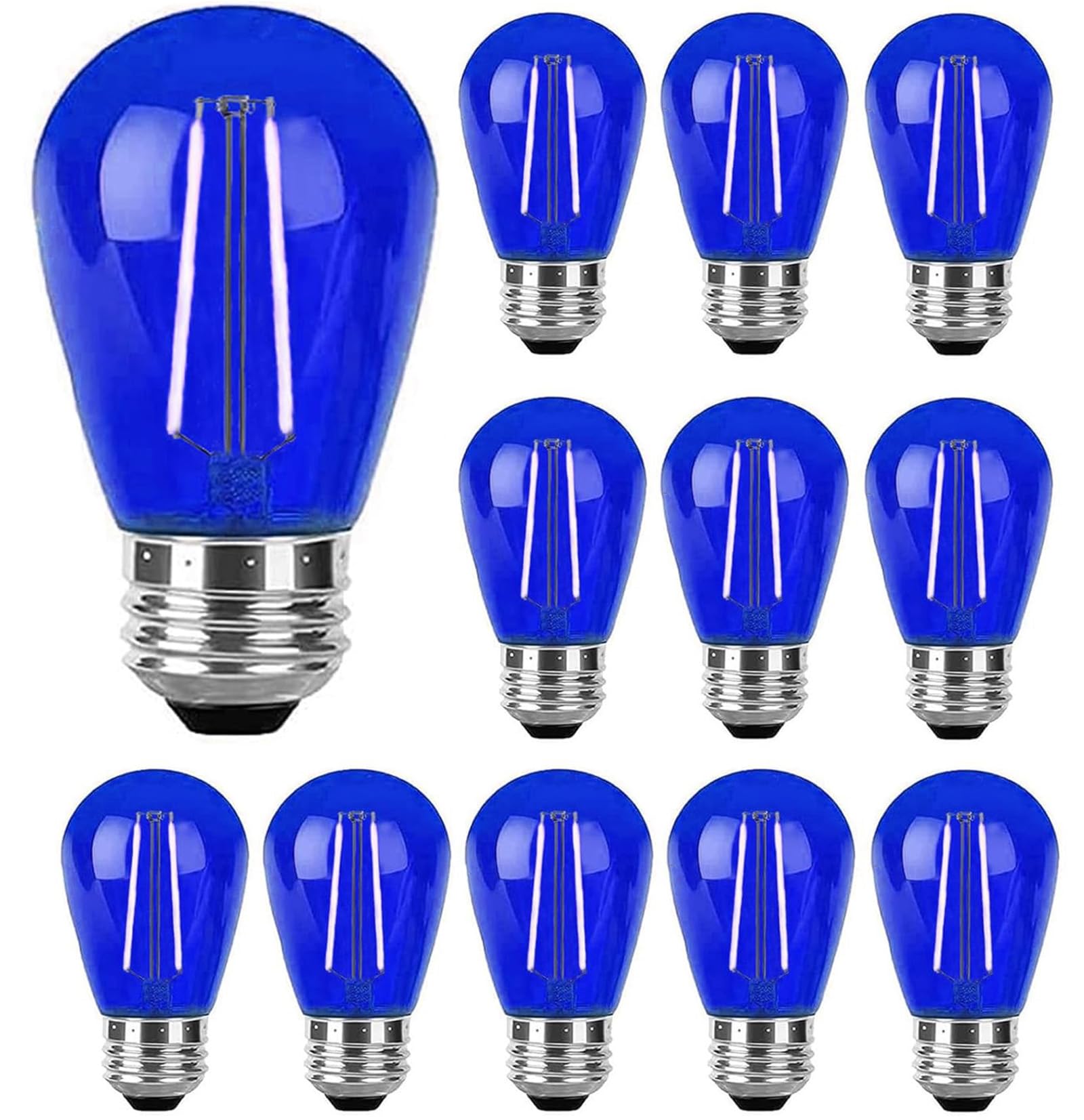 Minsily Sxminer 15 Pack S14 Led Bulbs Blue 2W Plastic Shatterproof Led Replacement Bulbs For Outdoor String Light Led Edison Bulbs E26 Base Decorative Bulbs For Christmas Wedding Party Home Patio Decor(Blue)