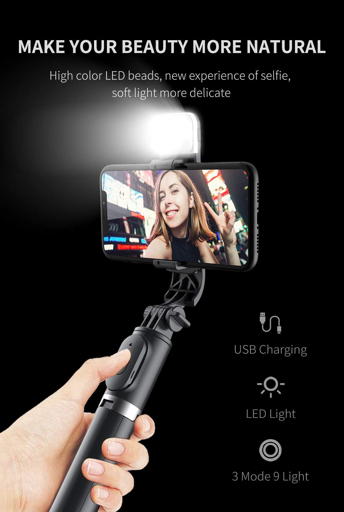 Tianle Selfie Stick, 4 In 1 Selfie Stick Tripod With Light, Extendable And Portable Stable Tripod Stand With Detachable Wireless Remote Compatible With Iphone/Gopro/Camera/Smartphones