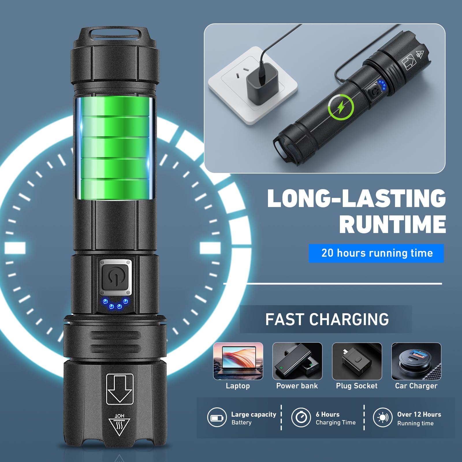 Bailinghai Led Brightest Flashlights High Lumens Rechargeable, 990,000 Lumens Super Bright Flashlight High Powered Flashlights, Waterproof Flash Light With Cases For Emergency Camping (2Pcs)