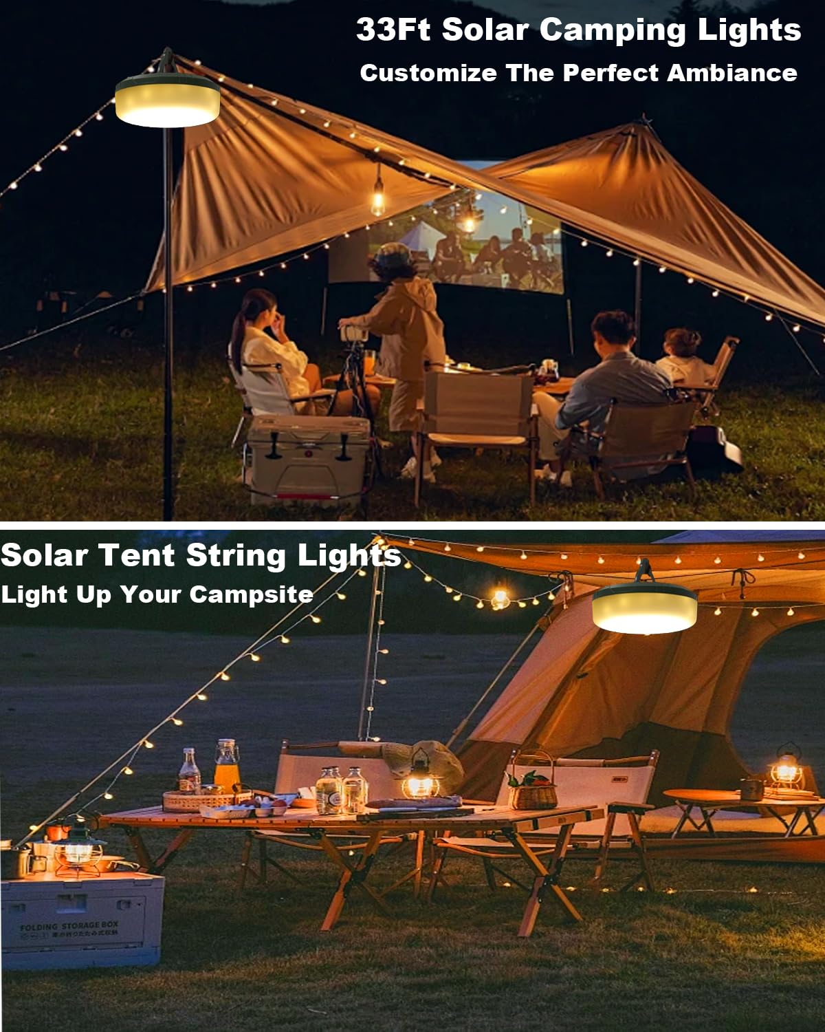 Hsxlxsc Solar Camping String Lights, 4 In 1 Camping String Lights Outdoor With 8 Lighting Modes, Solar Powered/Usb Rechargeable Portable Camping Light For Camping, Yard, Hiking, Tent Rvs, Awning
