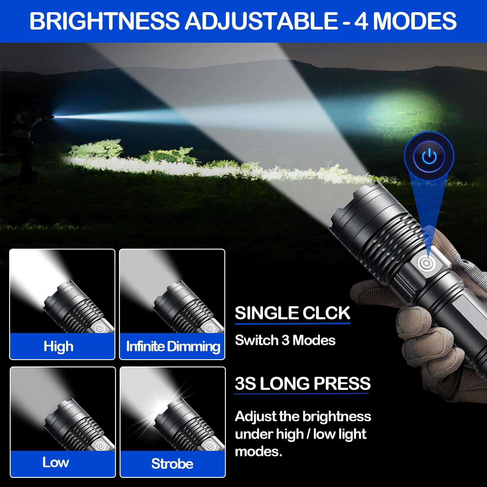 Ylqfh Rechargeable Flashlights High Lumens, 3 Pack Super Bright Tactical Flashlight With Adjustable Lighting Modes, Zoomable Handheld Led Flash Light For Camping Emergency Home  (Battery Included)
