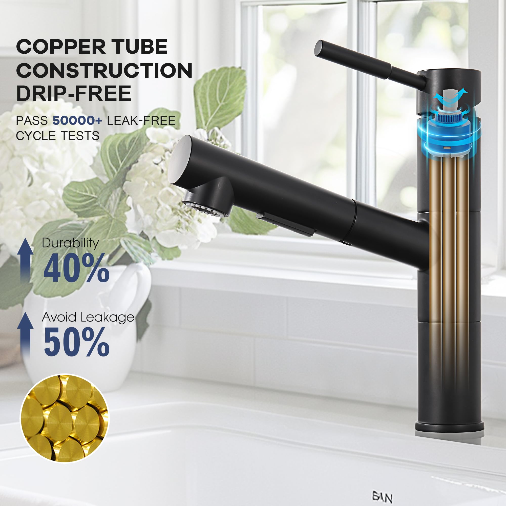 Fropo Black Kitchen Faucet With Sprayer, Black Kitchen Sink Faucet With Pull Down Sprayer, Modern Stainless Steel Bar Sink Faucet Rv Kitchen Faucet With Deck Plate 2 Modes Spray Spot Resist