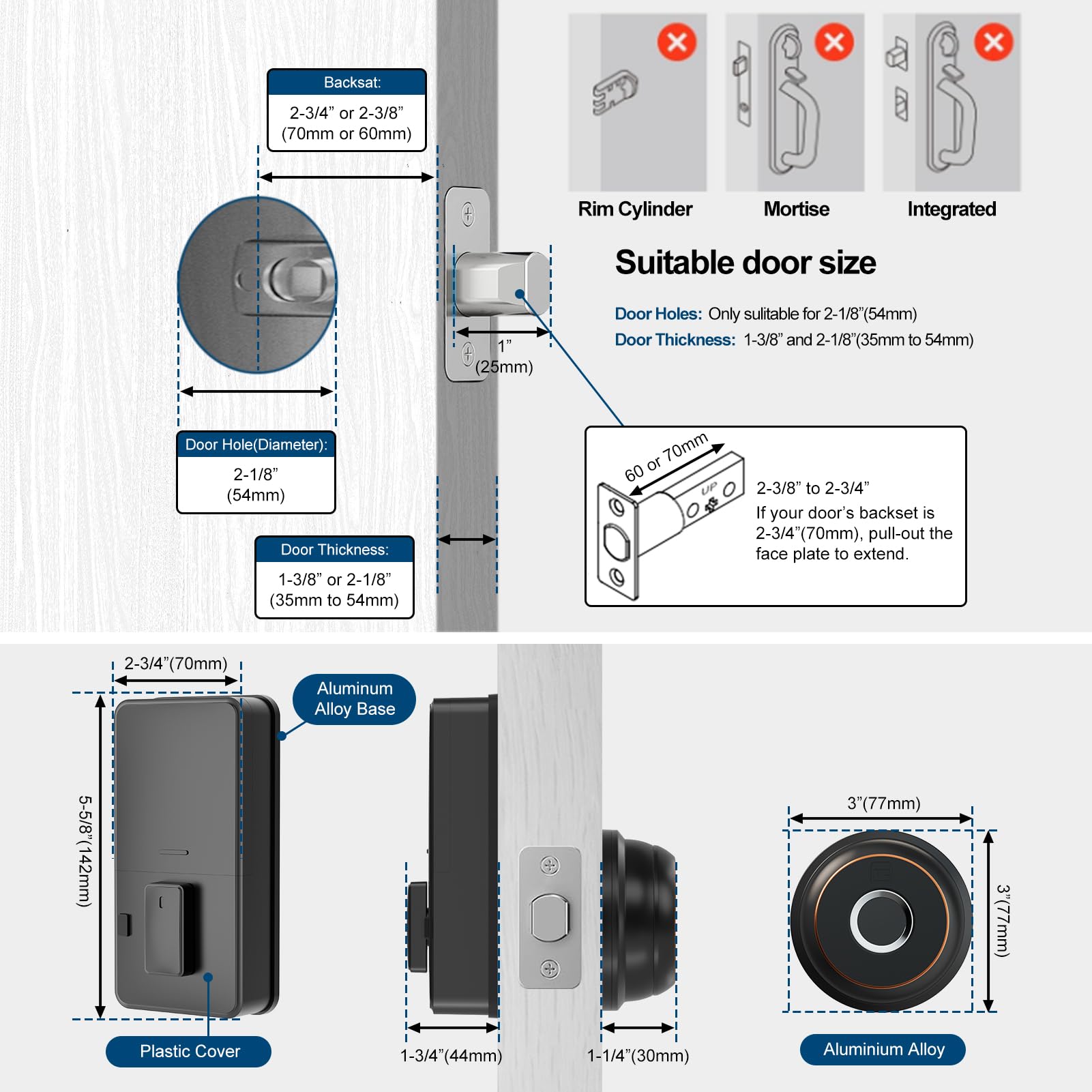 Geektale Smart Deadbolt Lock For Front Door, Fingerprint Door Lock With App, Biometric Deadbolt, Keyless Entry